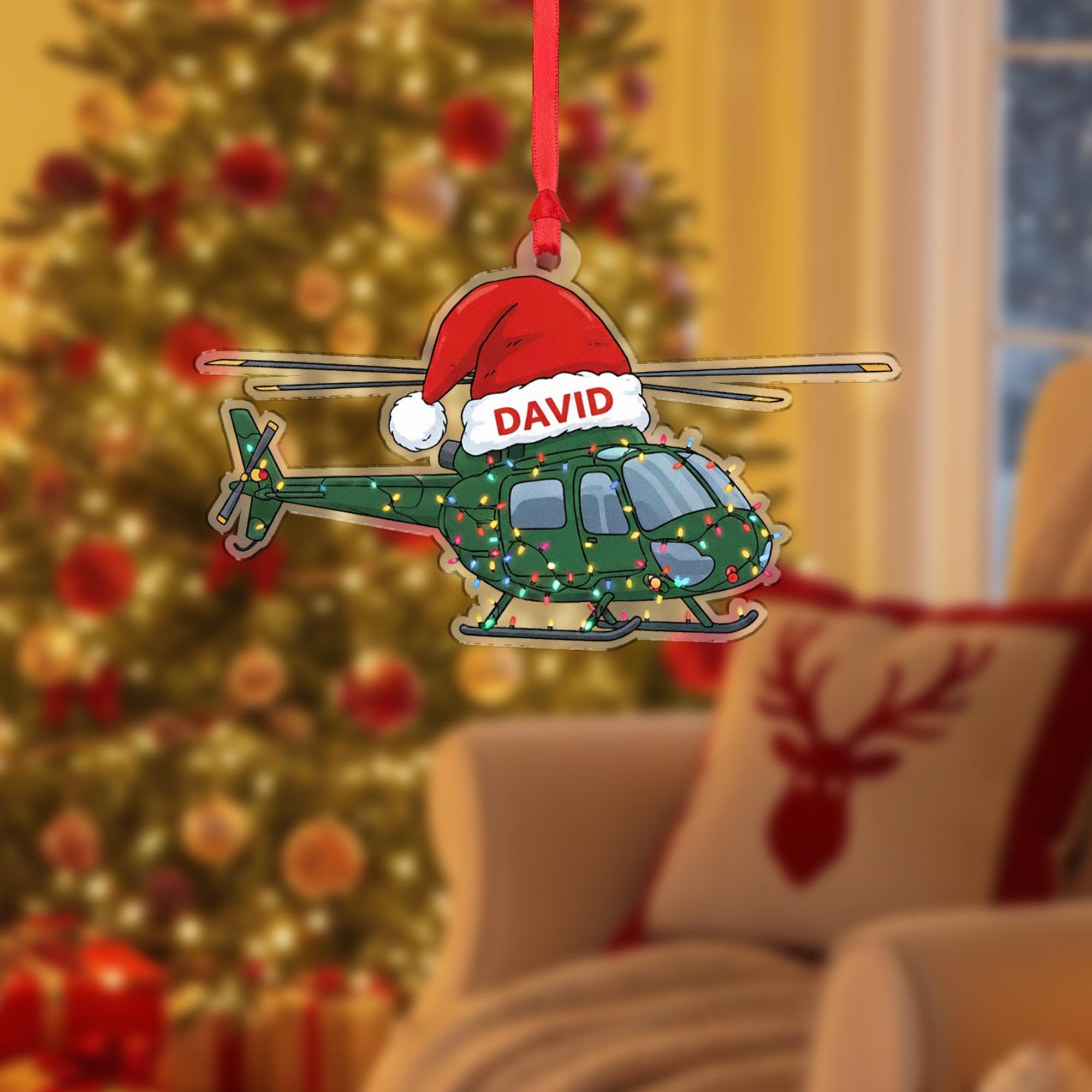 Personalized Helicopter Acrylic Ornament; Custom Name Pilot Aviation Decor