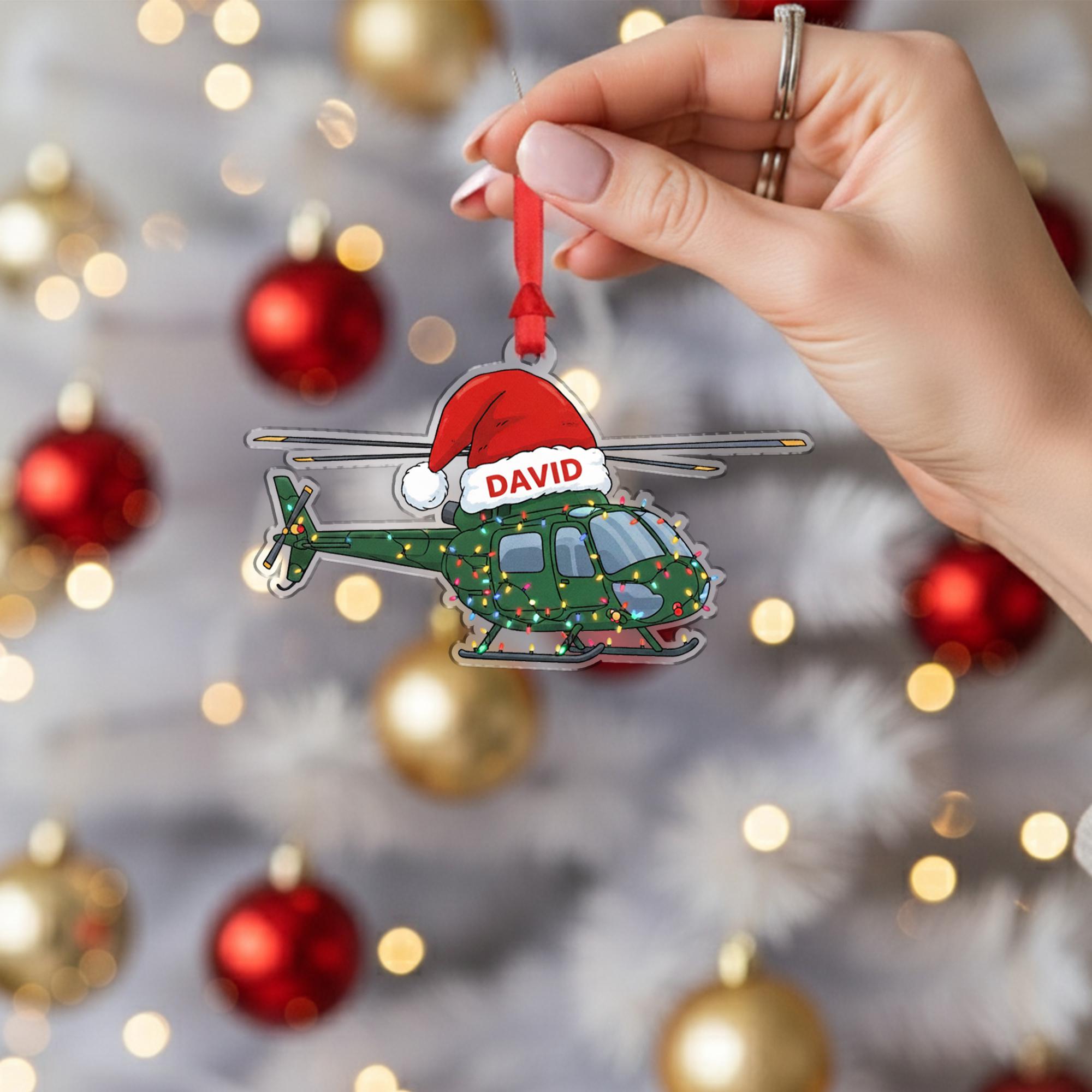 Personalized Helicopter Acrylic Ornament; Custom Name Pilot Aviation Decor