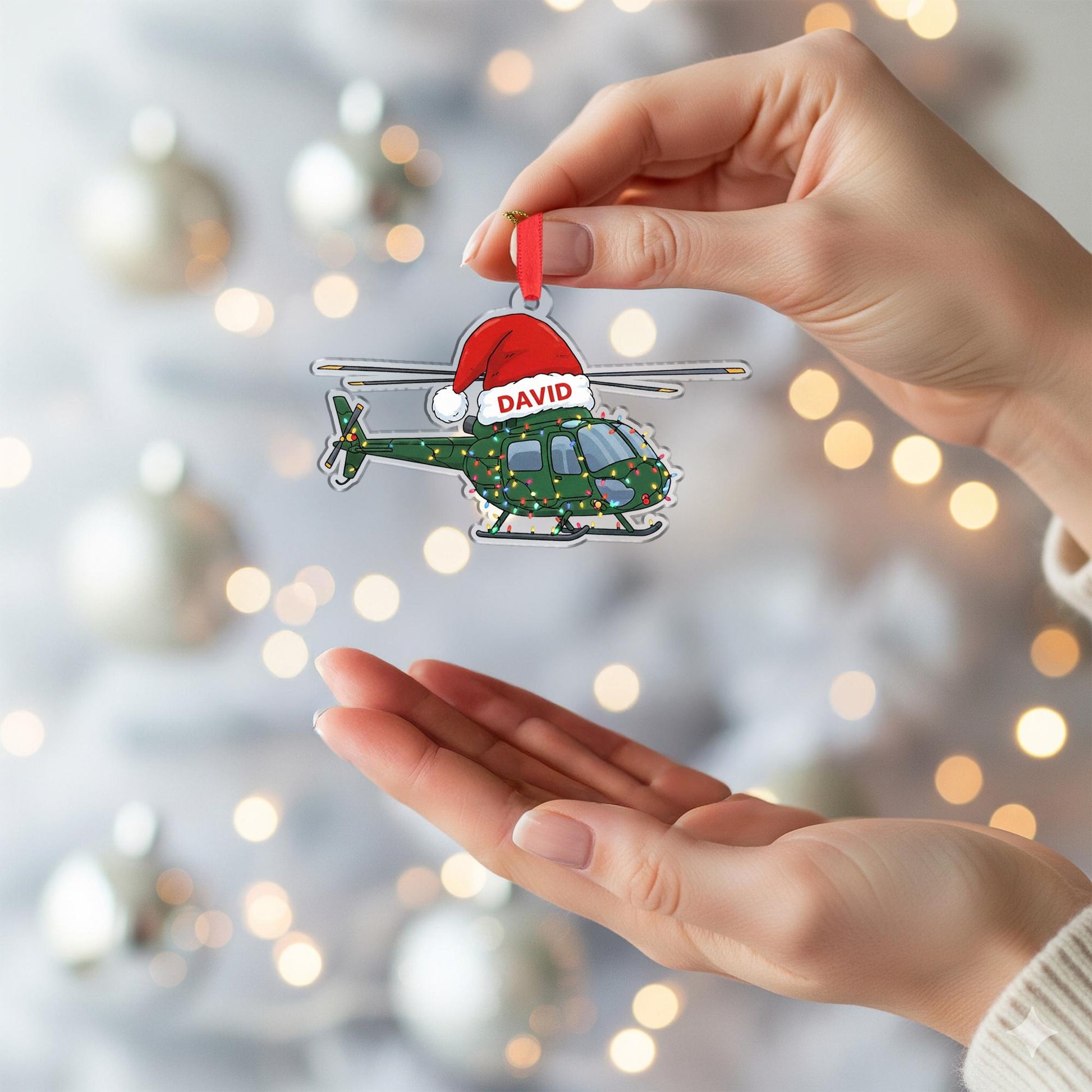 Personalized Helicopter Acrylic Ornament; Custom Name Pilot Aviation Decor