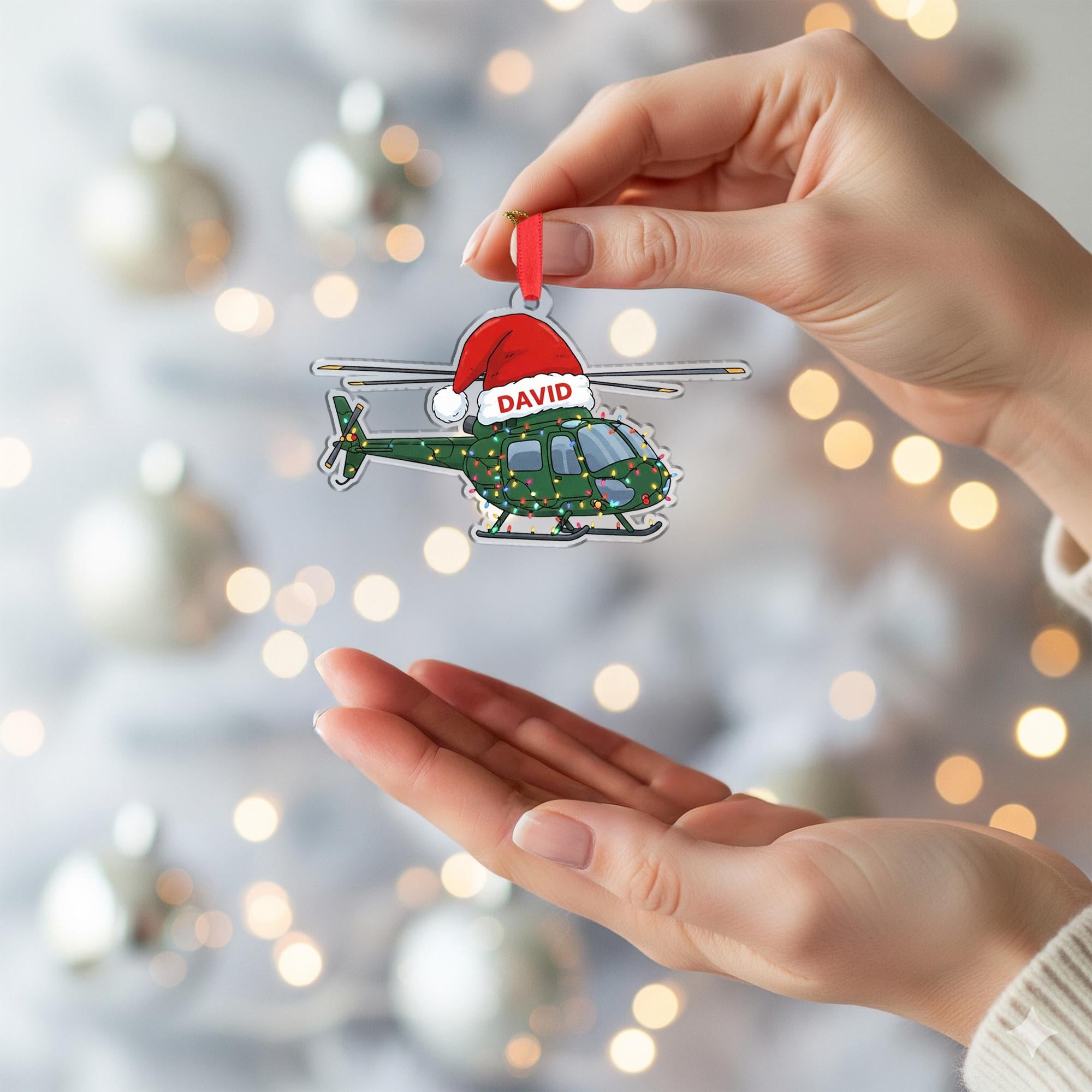 Personalized Helicopter Acrylic Ornament; Custom Name Pilot Aviation Decor