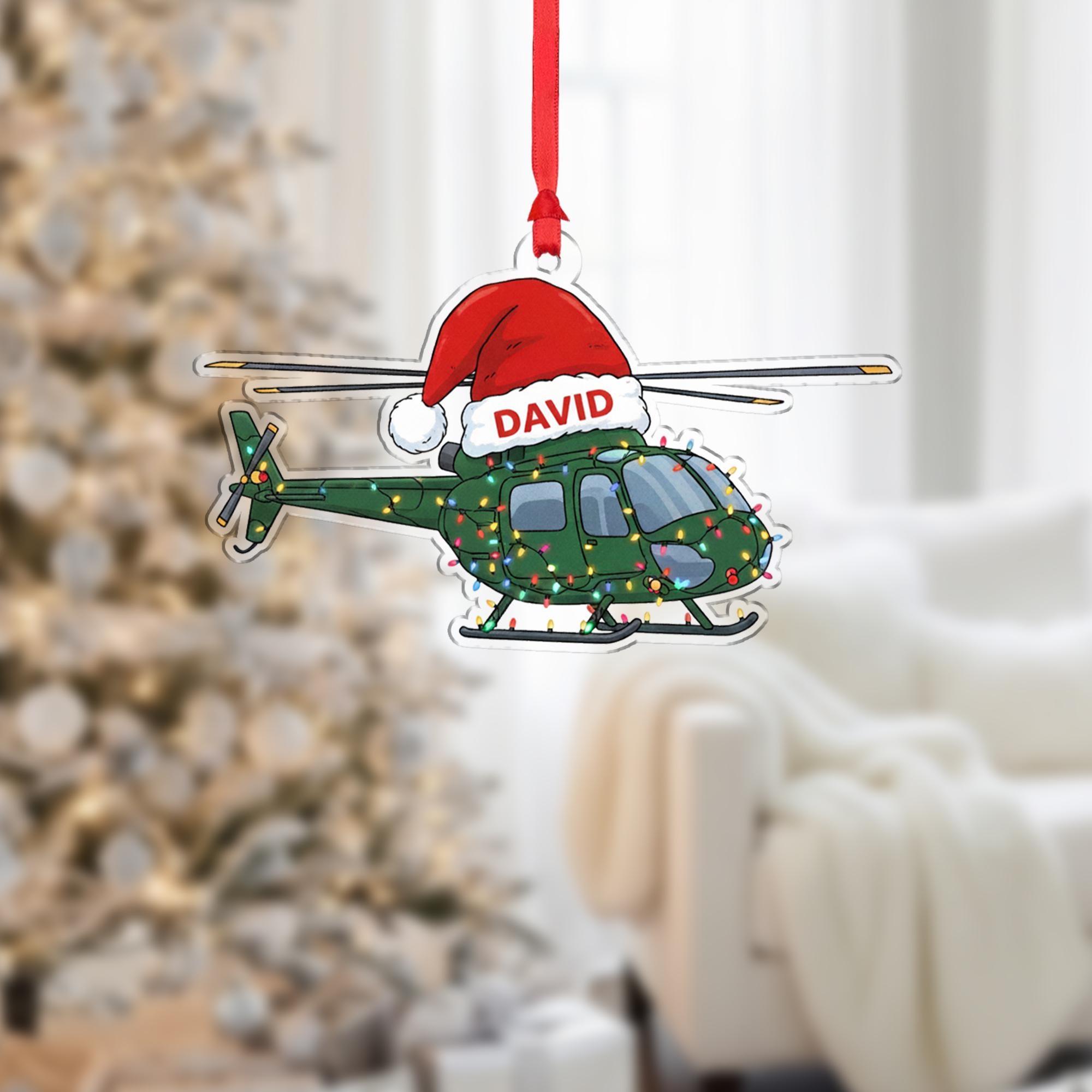 Personalized Helicopter Acrylic Ornament; Custom Name Pilot Aviation Decor