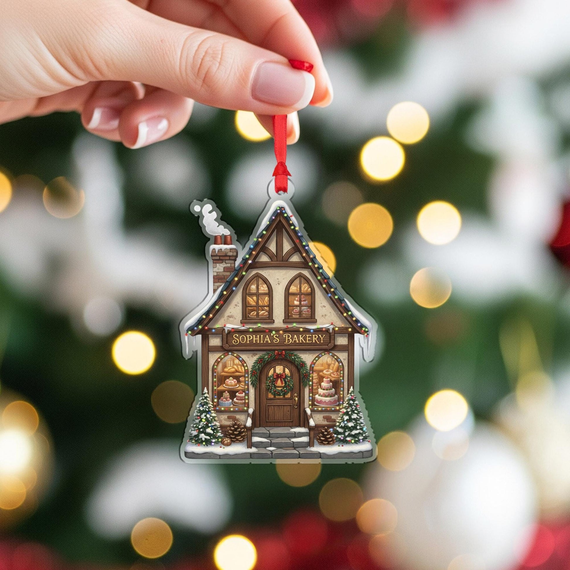 Personalized Bakery Shop House Acrylic Ornament; Custom Name Storefront Decor