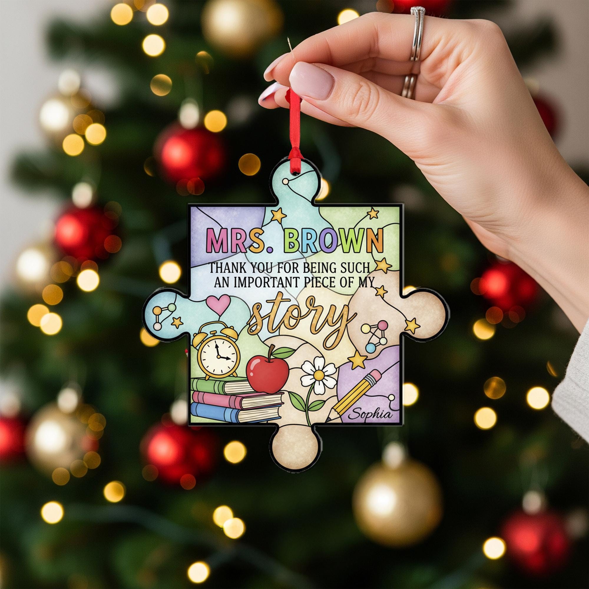 Personalized Teacher Puzzle Piece Acrylic Ornament; Custom Name School Keepsake