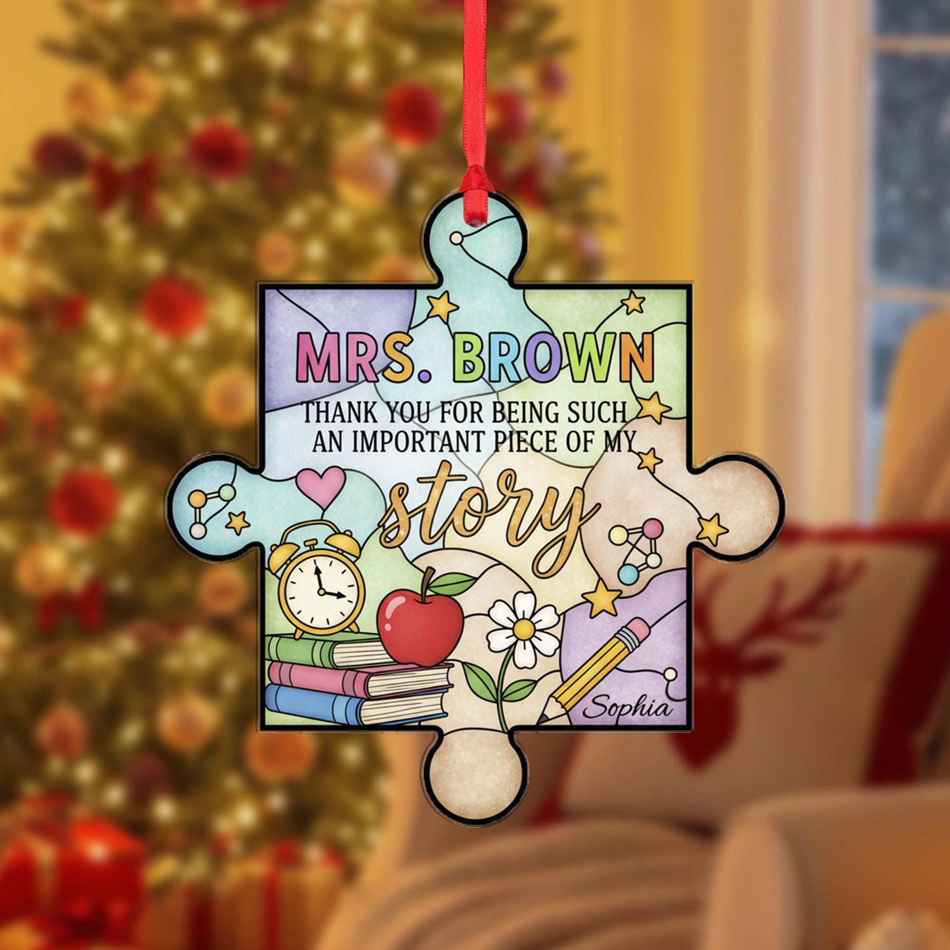 Personalized Teacher Puzzle Piece Acrylic Ornament; Custom Name School Keepsake