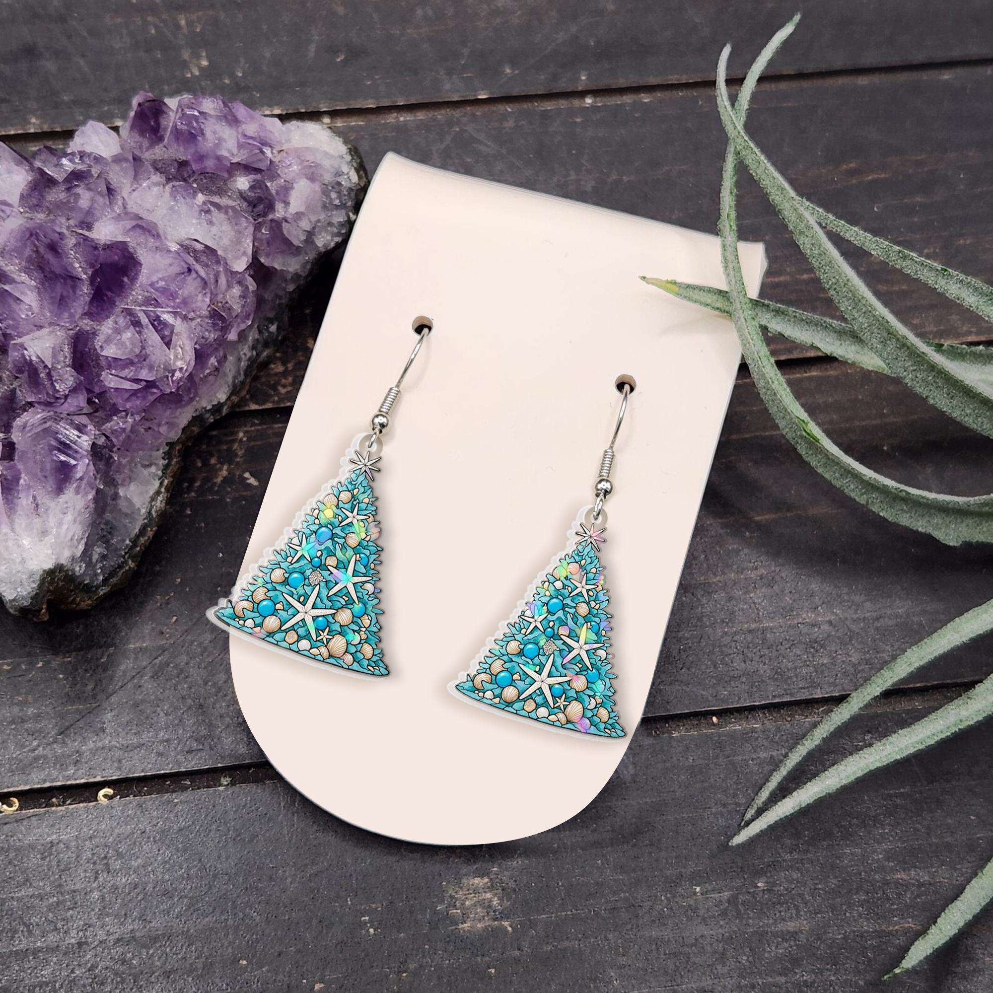 Seashell Christmas Tree Earrings – Coastal Holiday Jewelry Gift