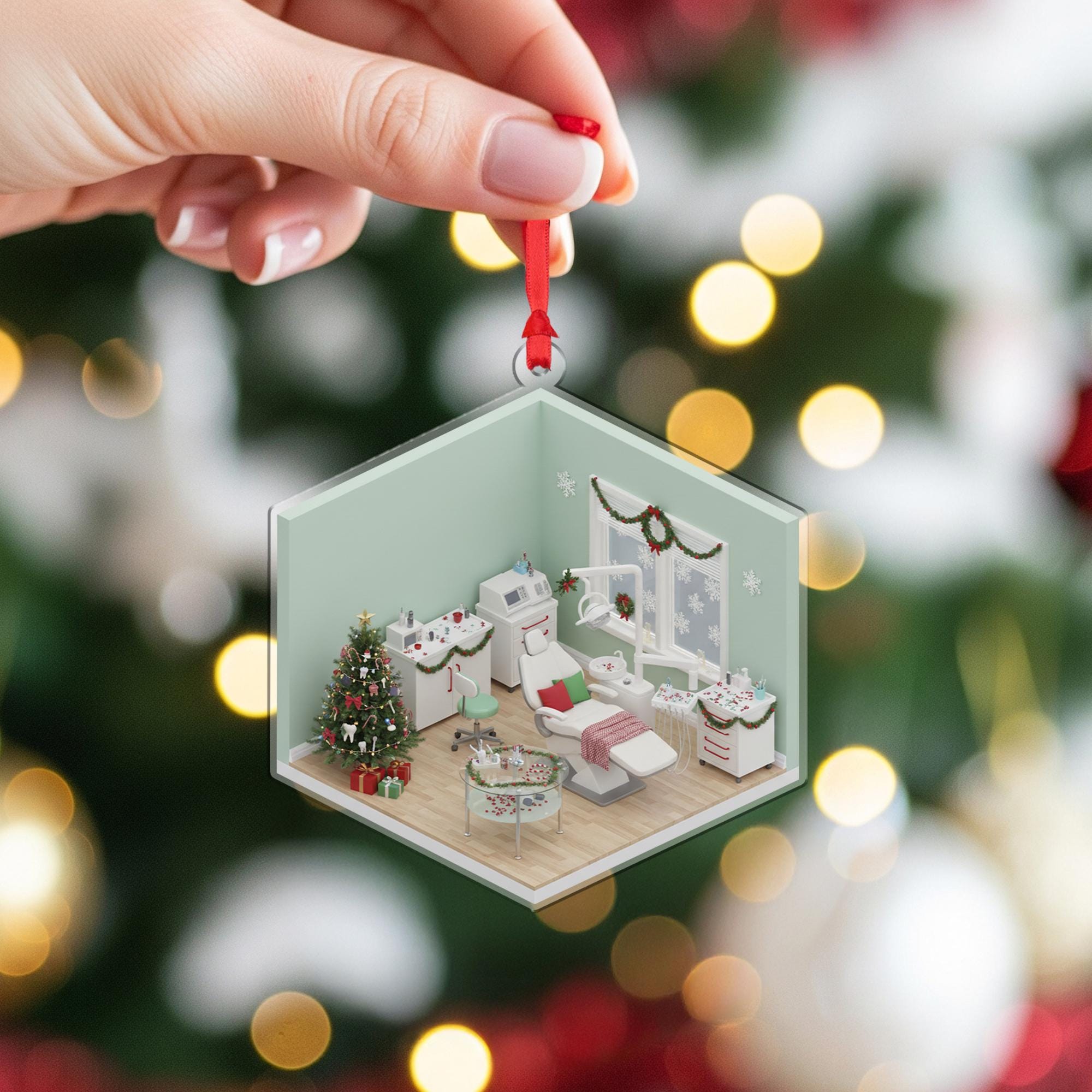 Isometric Dental Clinic Ornament; Dentist Office Acrylic Custom Keepsake