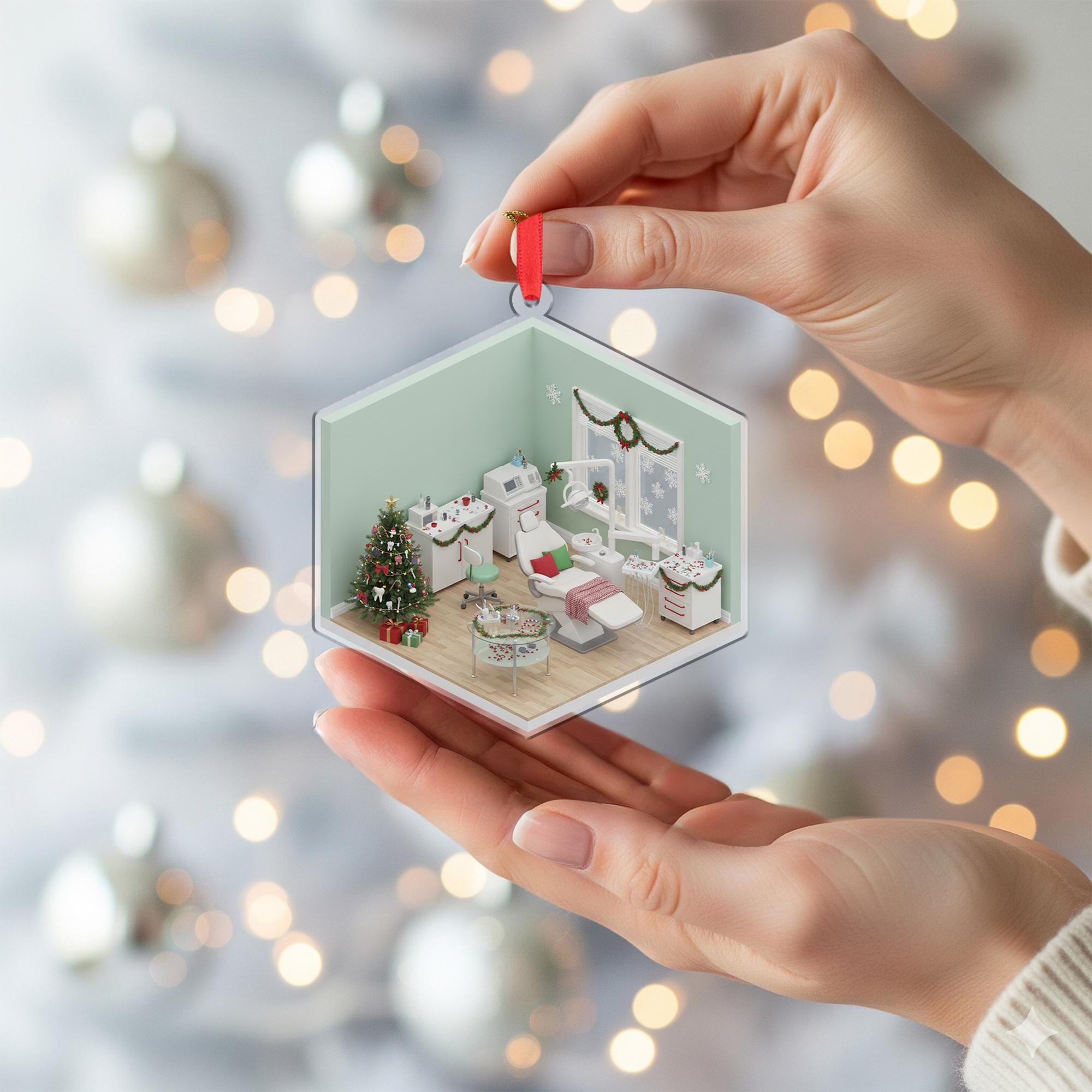 Isometric Dental Clinic Ornament; Dentist Office Acrylic Custom Keepsake