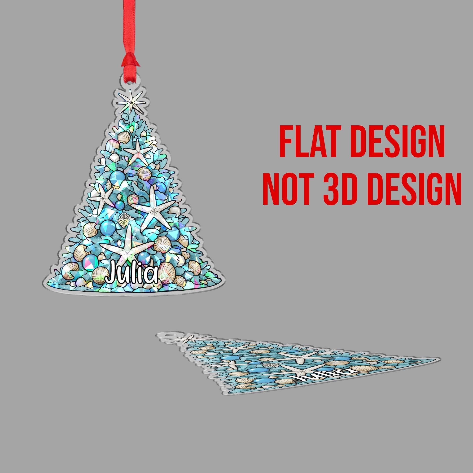 Custom Name Seashell Tree Ornament – Holographic Coastal Christmas Decor