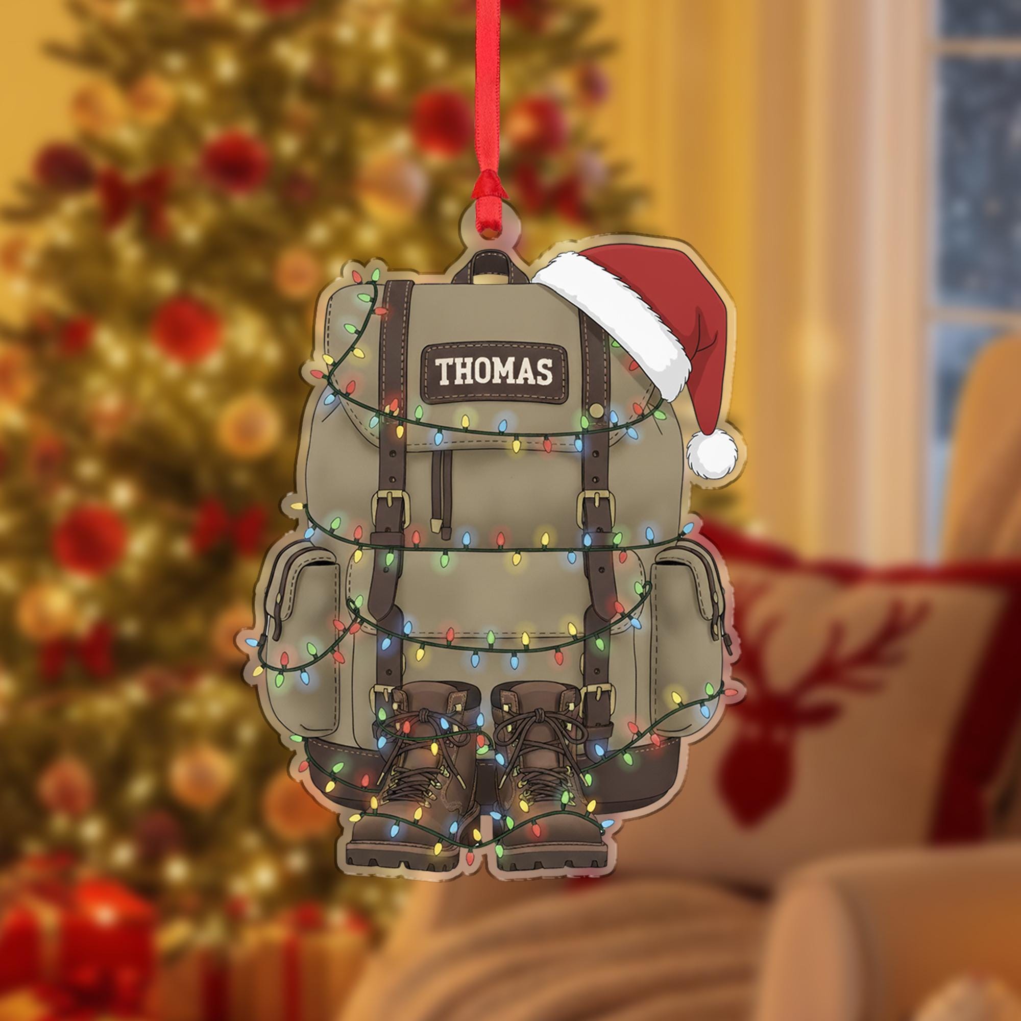 Personalized Hiking Backpack Shaped Acrylic Ornament; Custom Name Camping Gear Decor