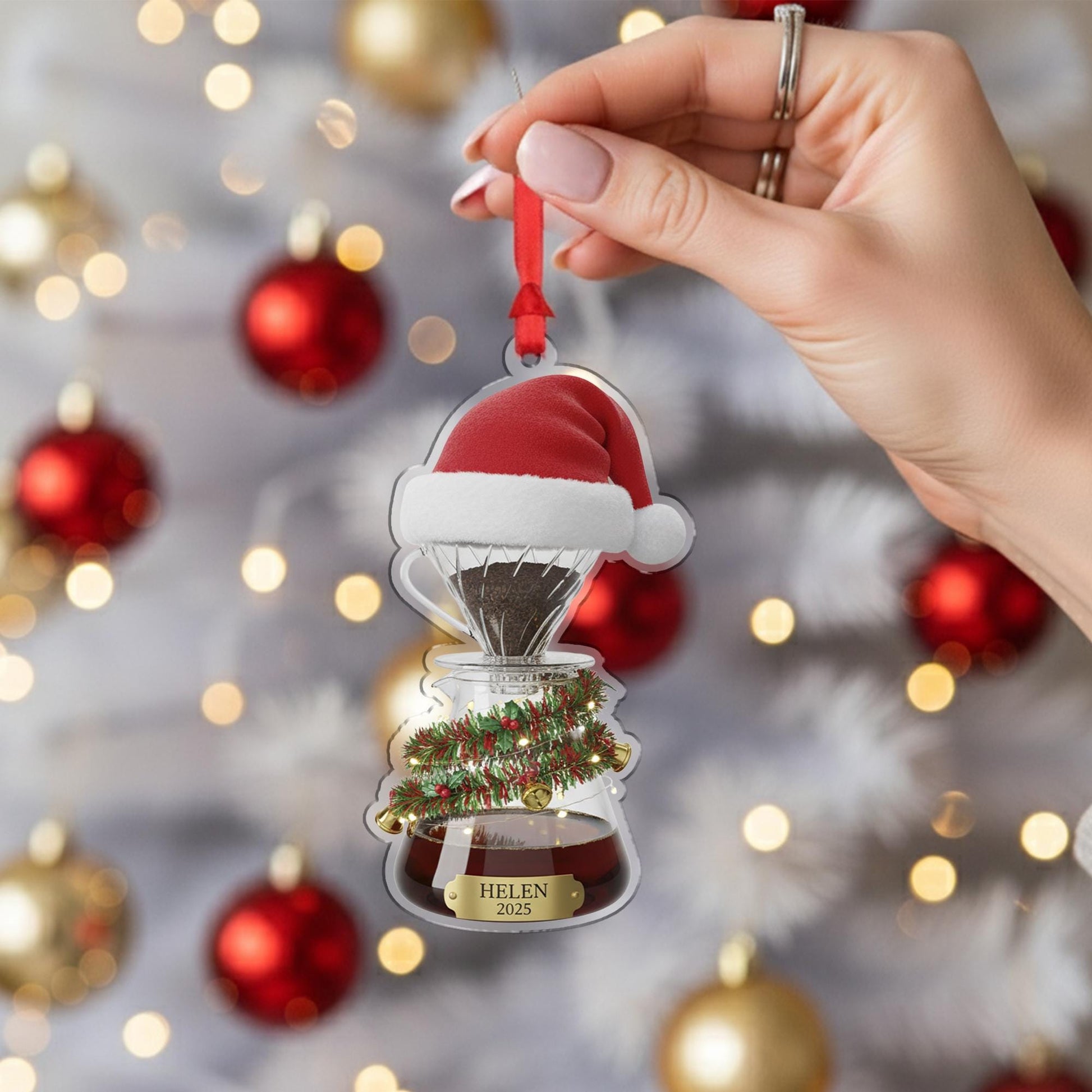 Personalized Pour-Over Coffee Acrylic Ornament 2025; Dripper Barista Gift