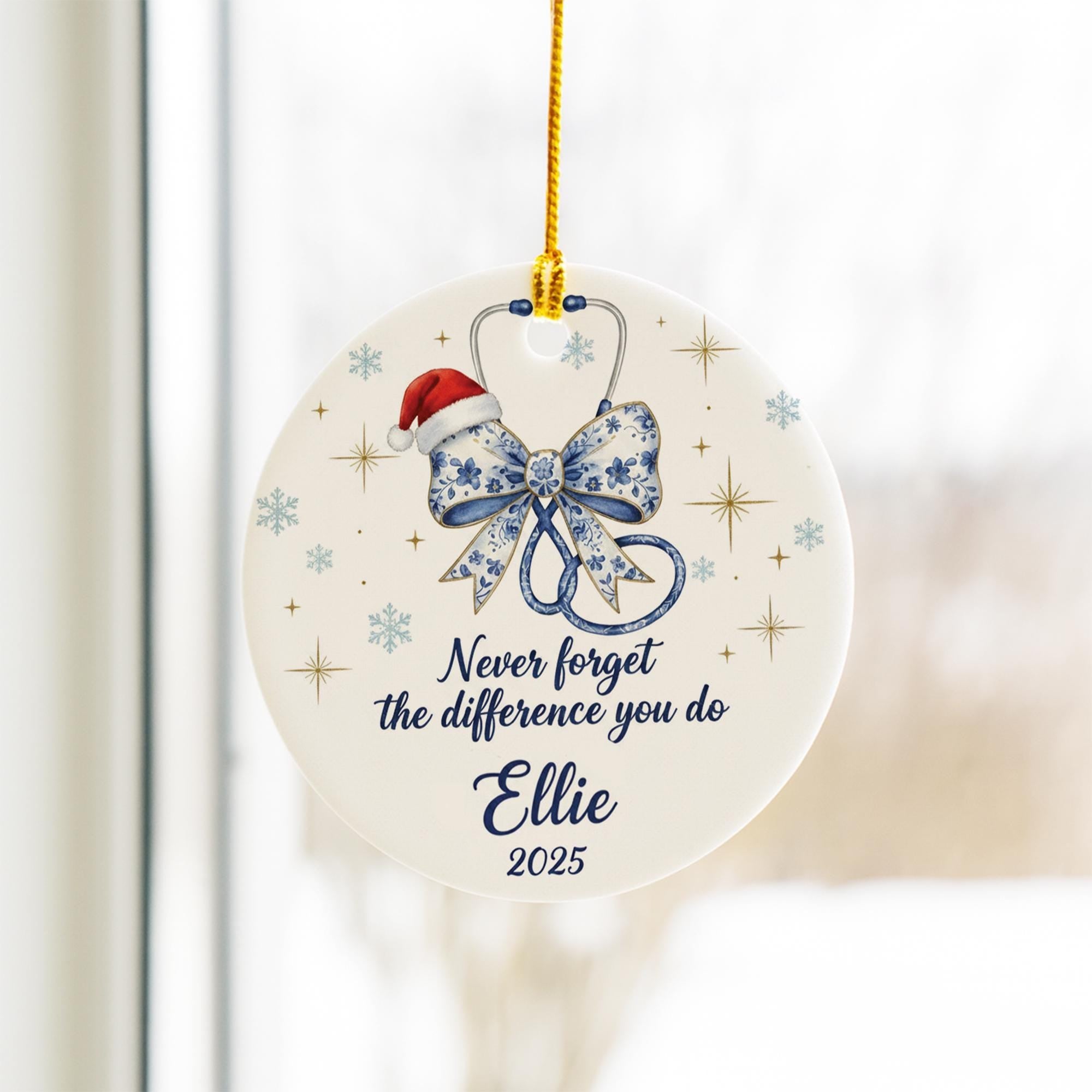 Nurse Stethoscope Ceramic Ornament 2025; Custom Name Healthcare Appreciation Decor