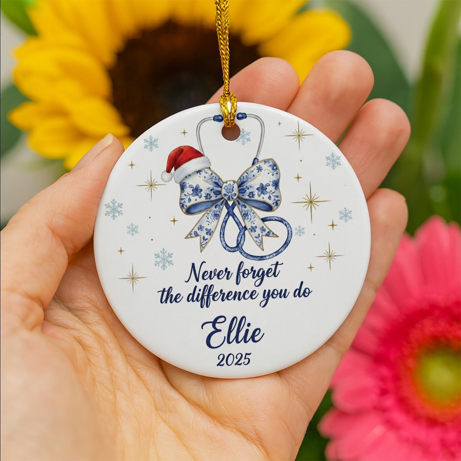 Nurse Stethoscope Ceramic Ornament 2025; Custom Name Healthcare Appreciation Decor