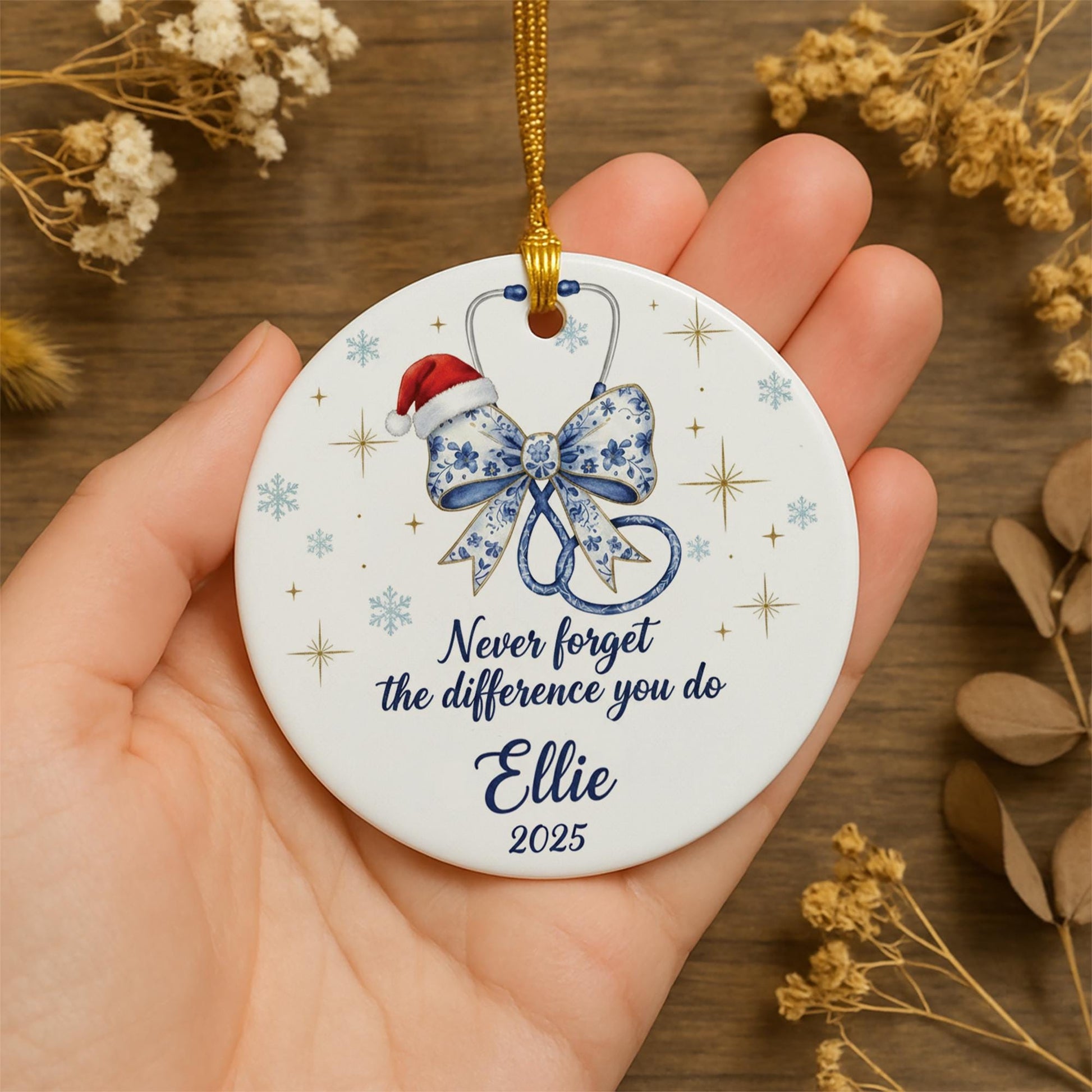 Nurse Stethoscope Ceramic Ornament 2025; Custom Name Healthcare Appreciation Decor