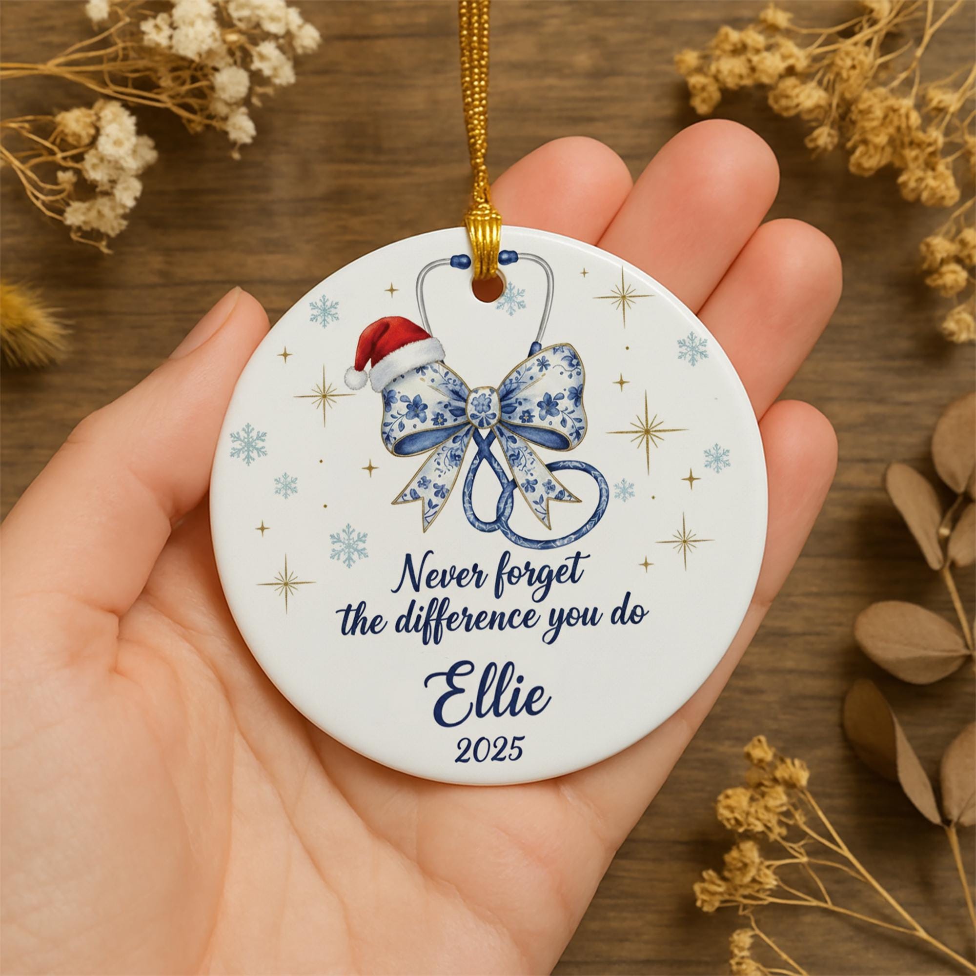 Nurse Stethoscope Ceramic Ornament 2025; Custom Name Healthcare Appreciation Decor