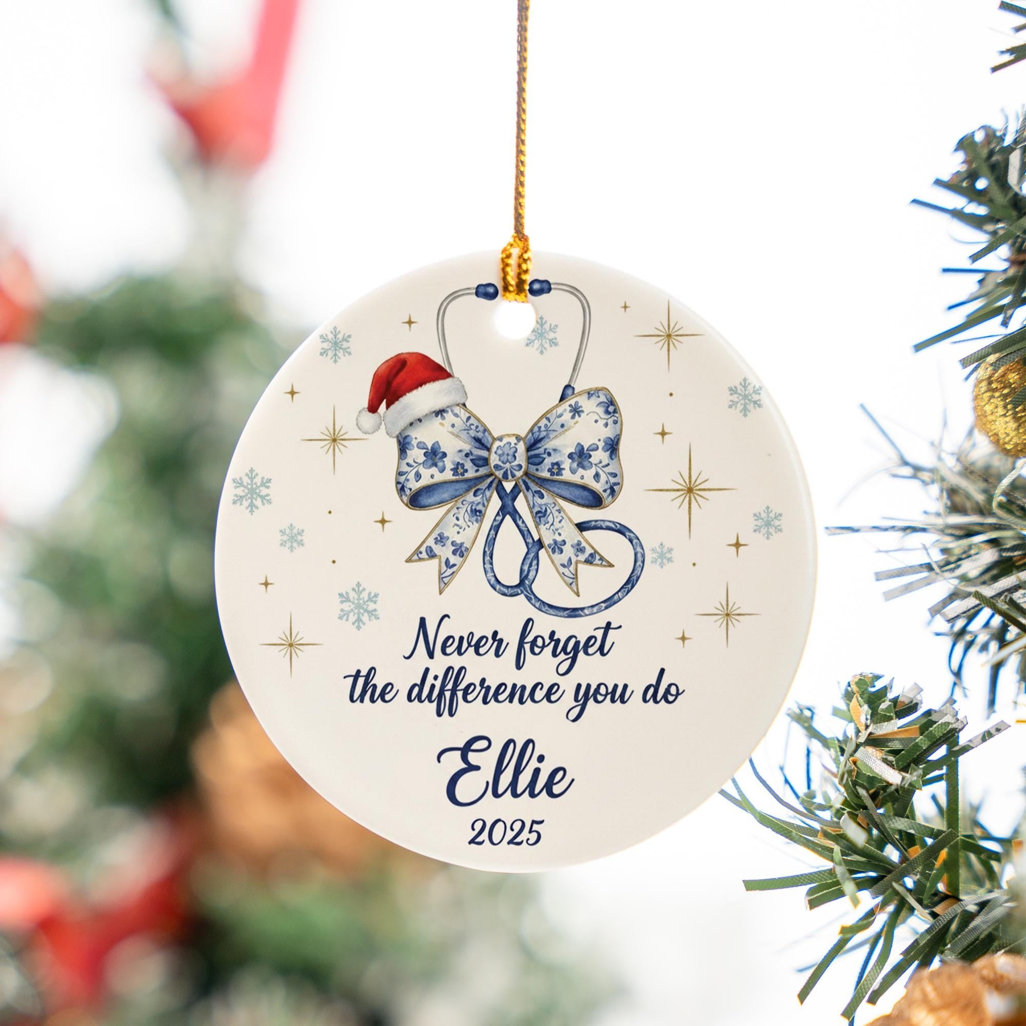Nurse Stethoscope Ceramic Ornament 2025; Custom Name Healthcare Appreciation Decor