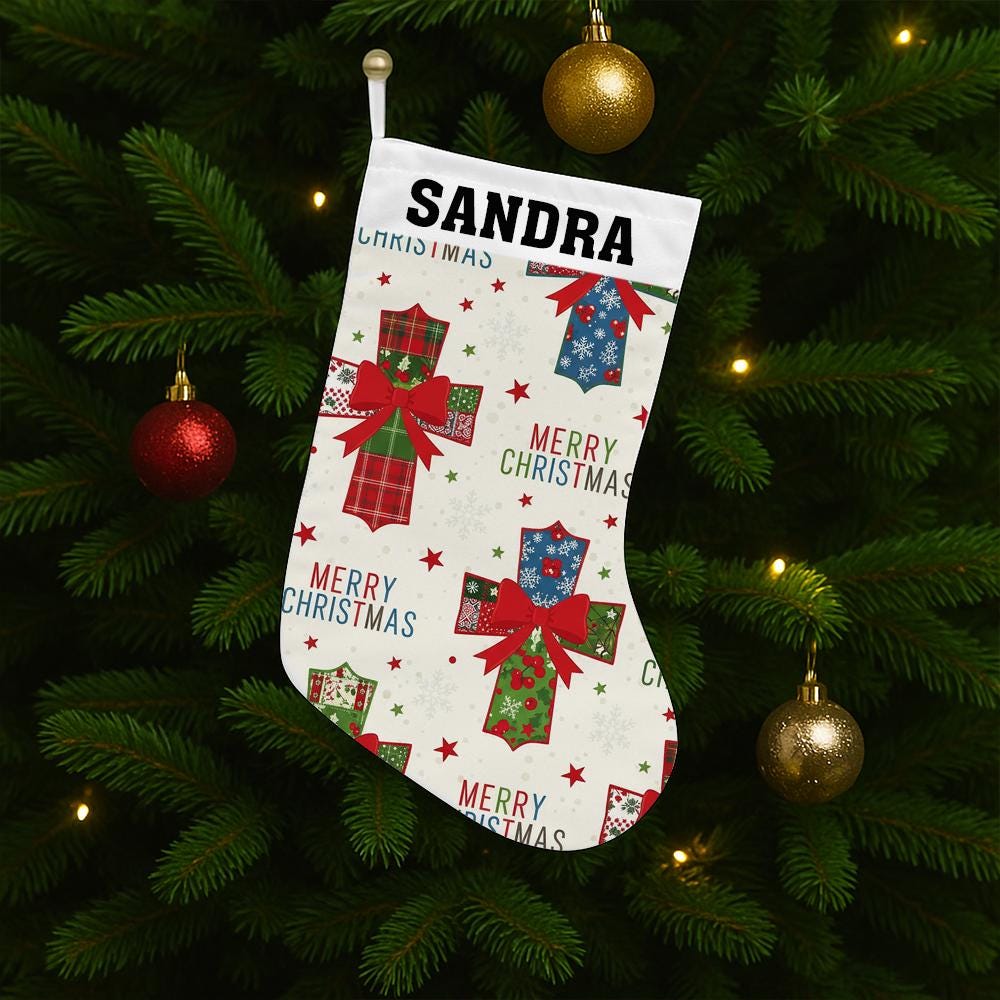 Personalized Christmas Stocking – Custom Name Holiday Fireplace Decor – Plaid Gift Stocking