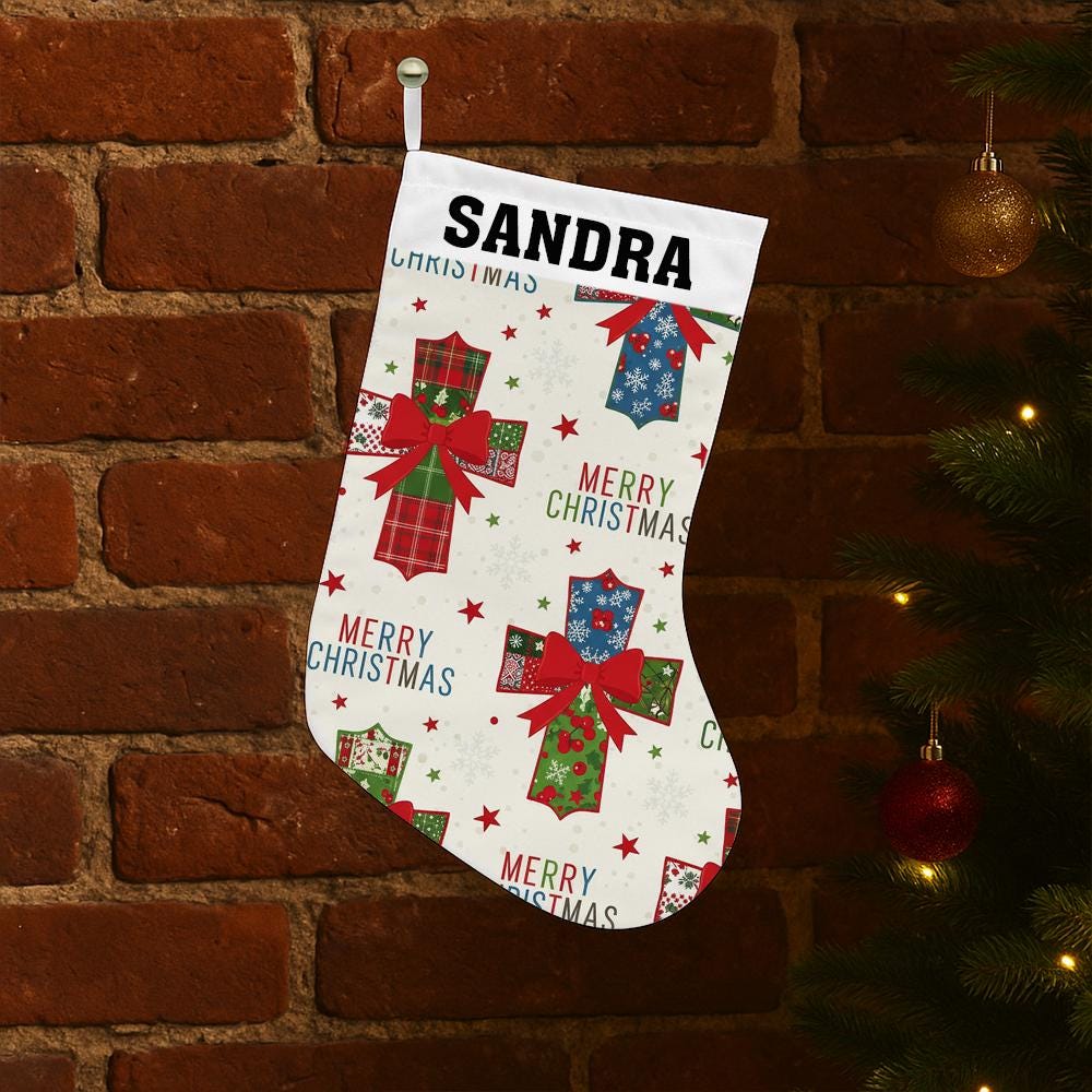 Personalized Christmas Stocking – Custom Name Holiday Fireplace Decor – Plaid Gift Stocking