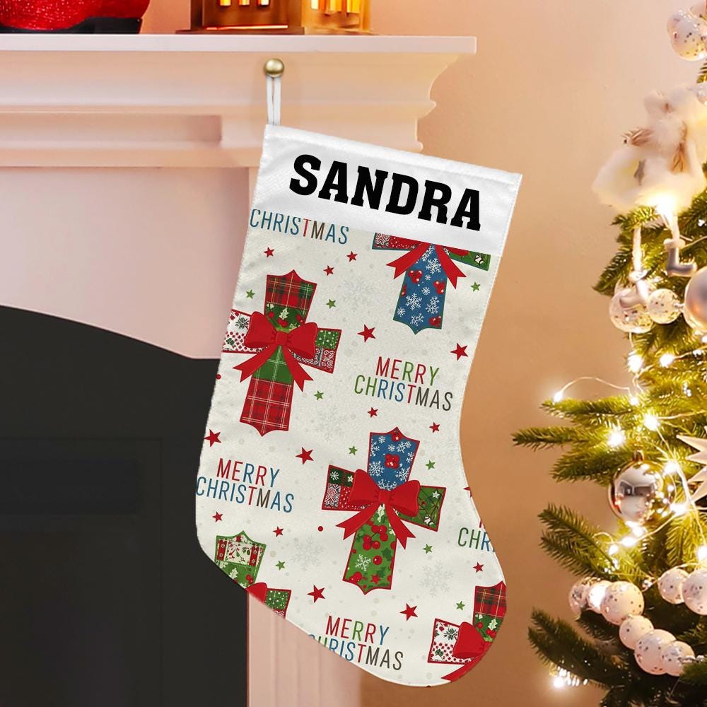 Personalized Christmas Stocking – Custom Name Holiday Fireplace Decor – Plaid Gift Stocking