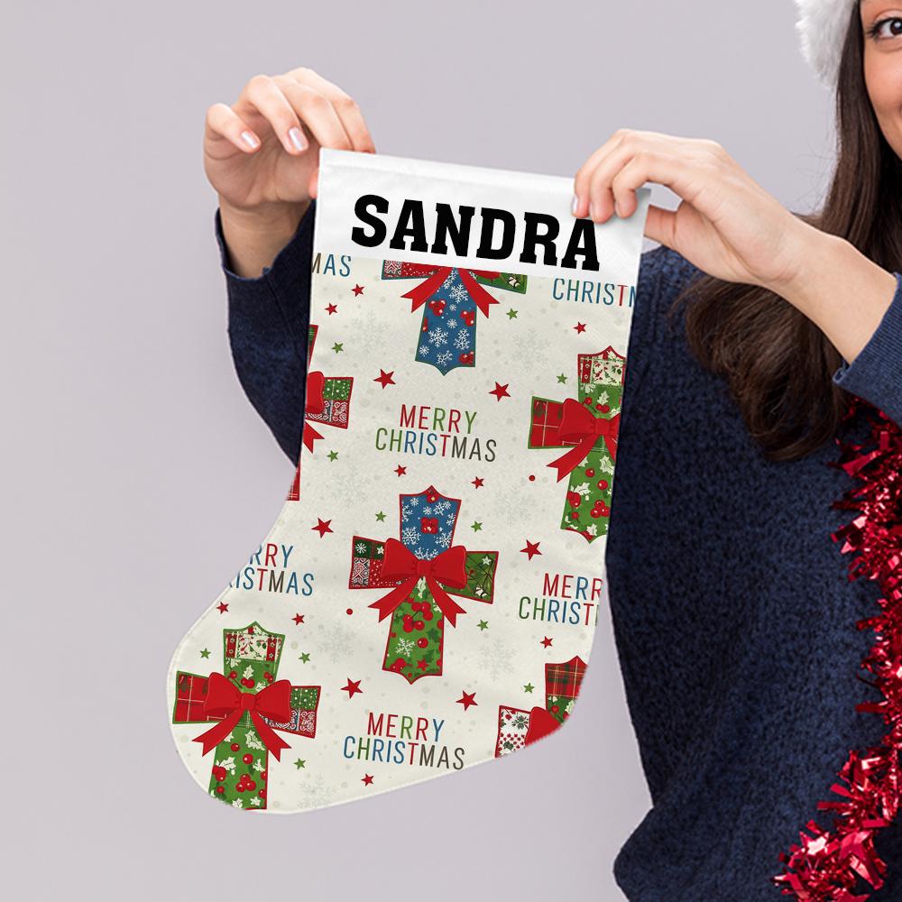 Personalized Christmas Stocking – Custom Name Holiday Fireplace Decor – Plaid Gift Stocking