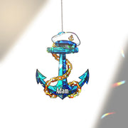 Personalized Anchor Window Hanging – Holographic Nautical Suncatcher Decor
