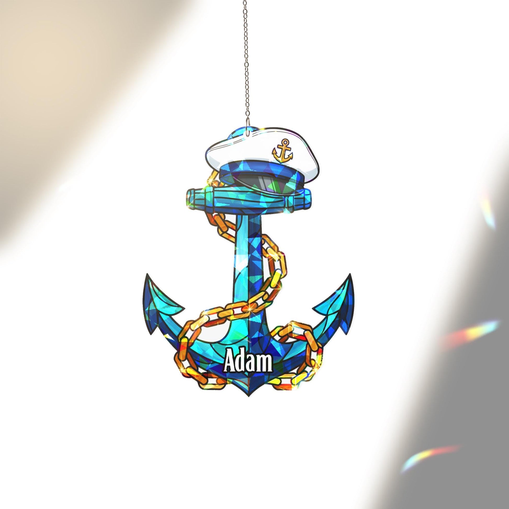 Personalized Anchor Window Hanging – Holographic Nautical Suncatcher Decor