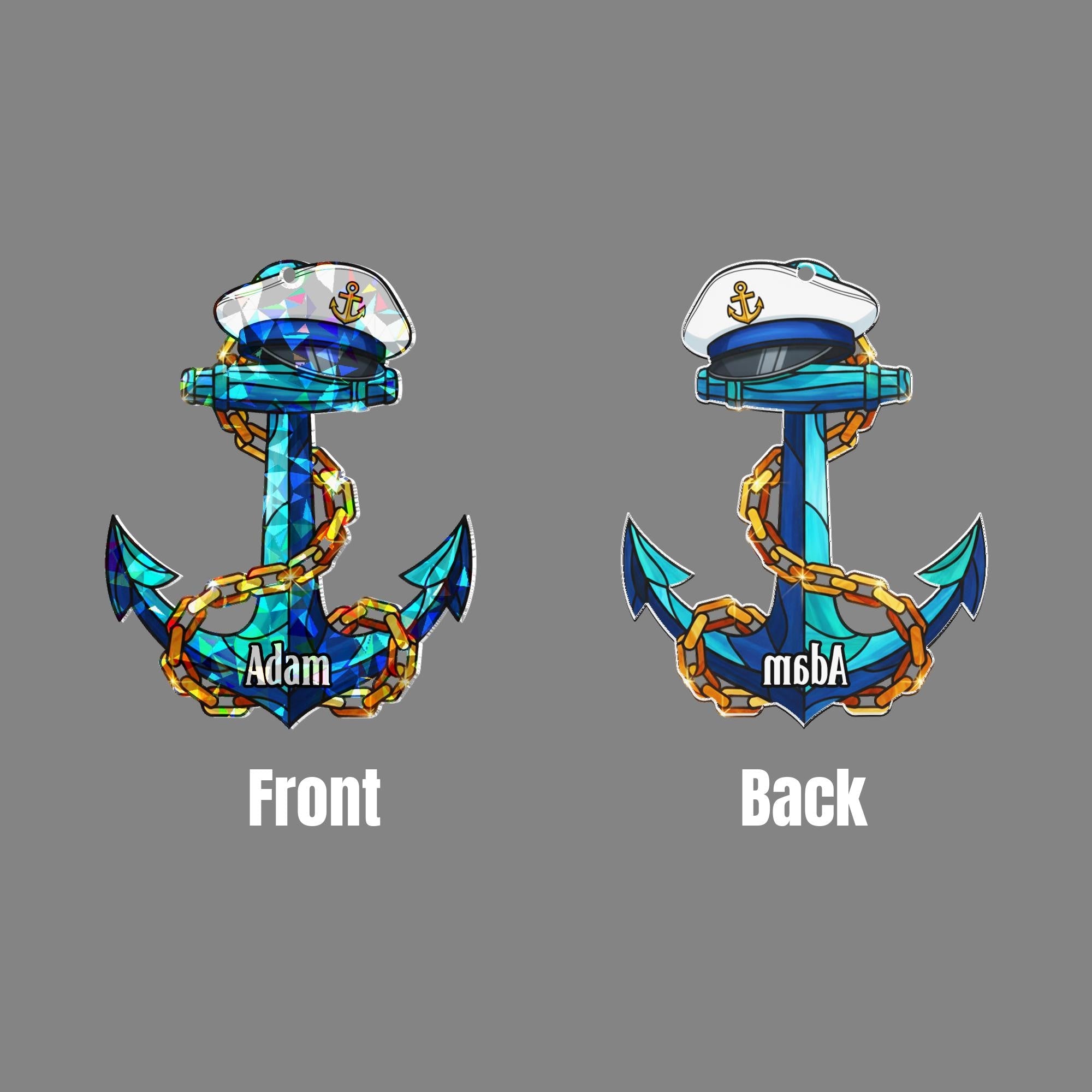 Personalized Anchor Window Hanging – Holographic Nautical Suncatcher Decor