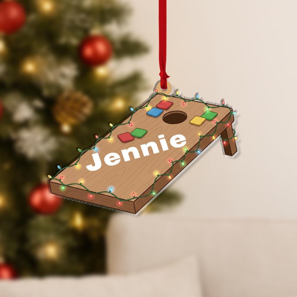 Personalized Cornhole Ornament – Custom Name Christmas Tree Decor – Lawn Game Holiday Ornament