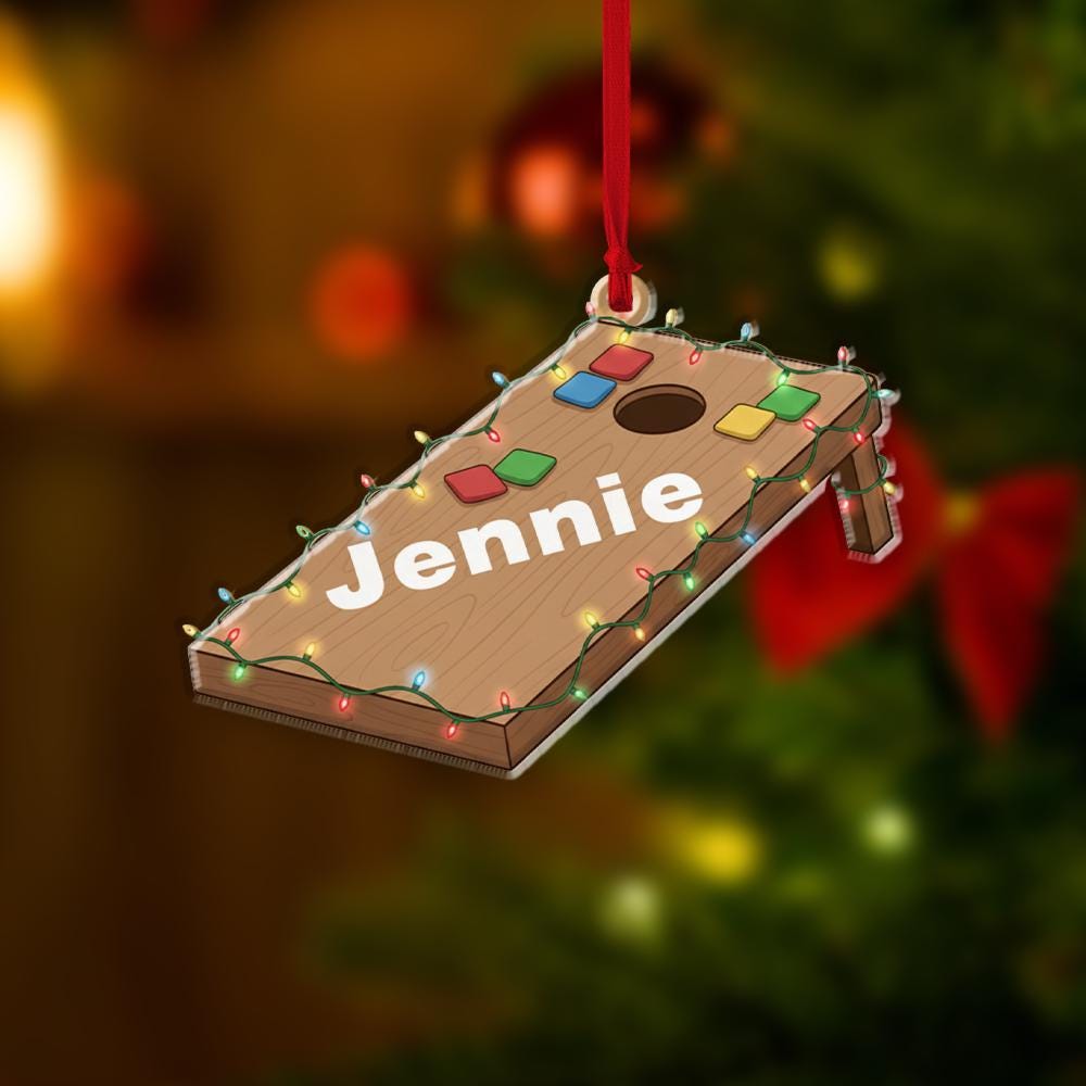 Personalized Cornhole Ornament – Custom Name Christmas Tree Decor – Lawn Game Holiday Ornament