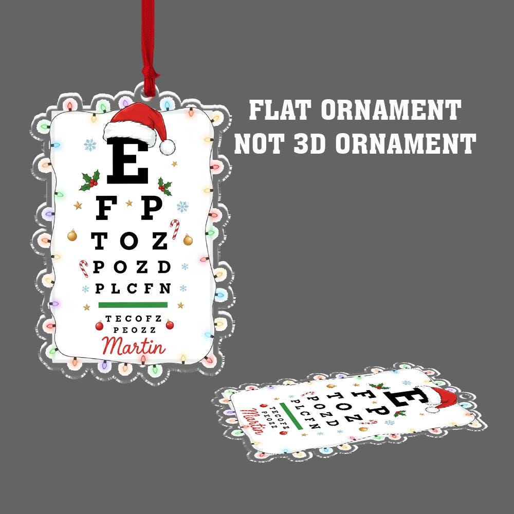 Personalized Eye Chart Ornament – Optometrist Christmas Tree Decor – Custom Vision Test Ornament
