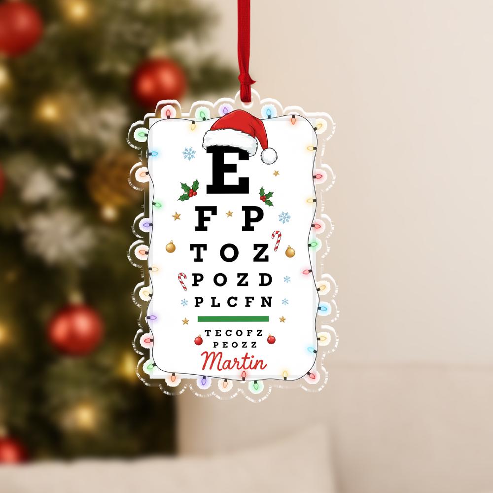 Personalized Eye Chart Ornament – Optometrist Christmas Tree Decor – Custom Vision Test Ornament
