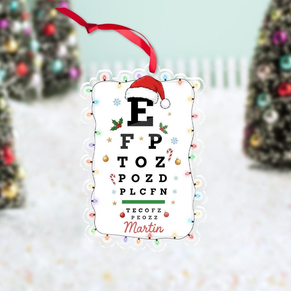 Personalized Eye Chart Ornament – Optometrist Christmas Tree Decor – Custom Vision Test Ornament