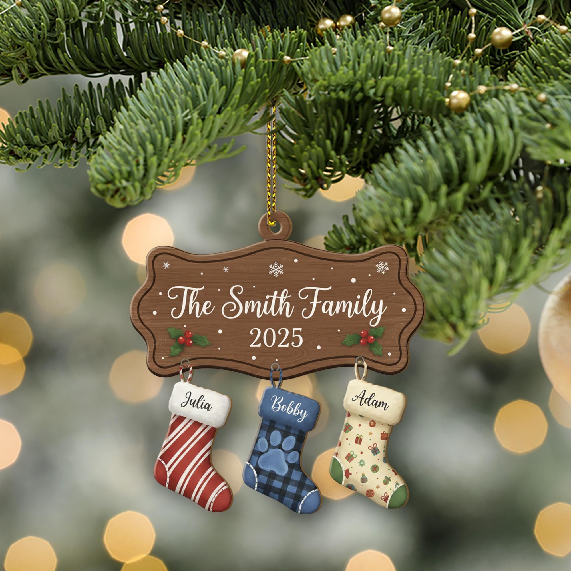 Personalized Family Christmas Ornament 2025 – Custom Name Stockings Hanging Decoration
