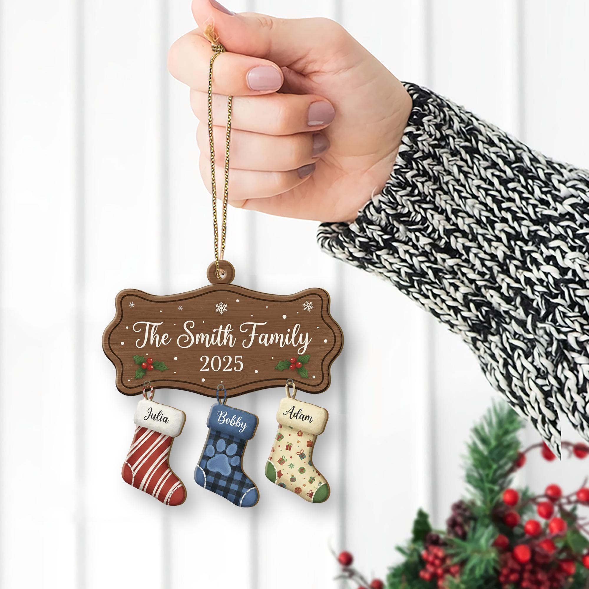 Personalized Family Christmas Ornament 2025 – Custom Name Stockings Hanging Decoration