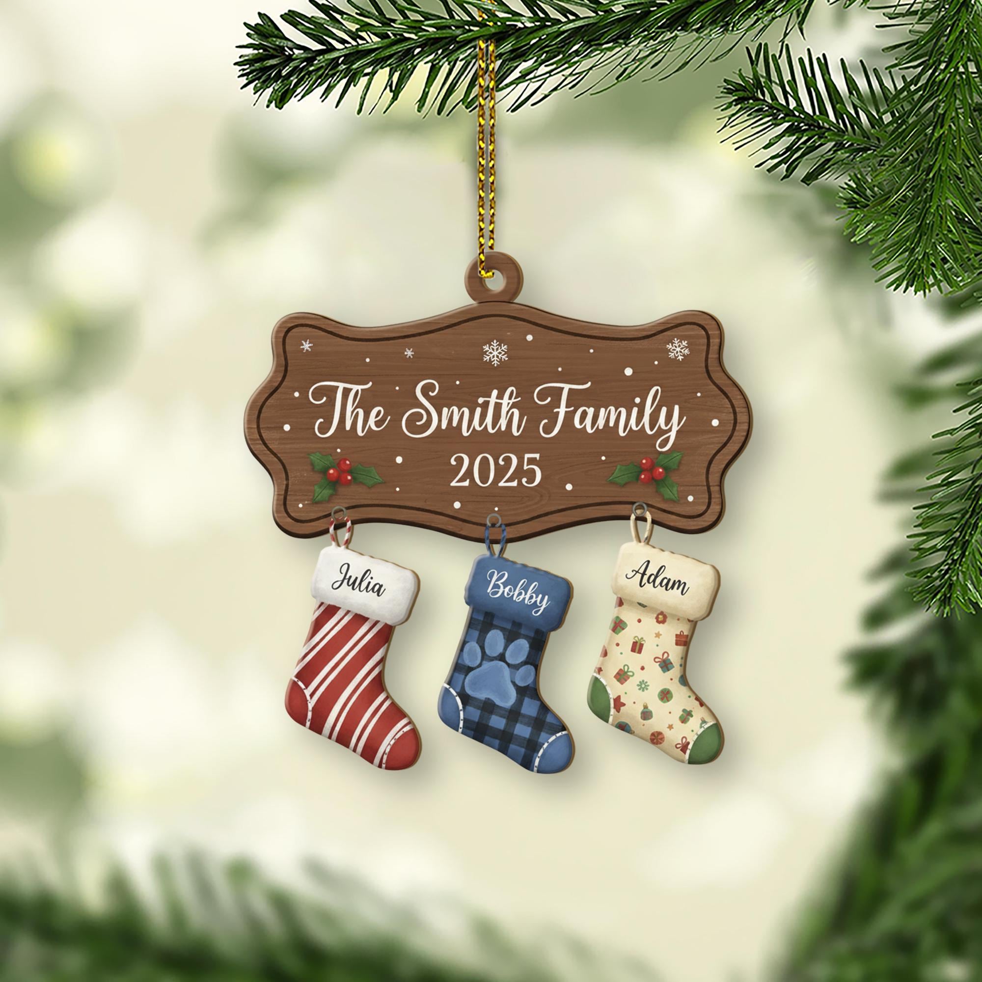 Personalized Family Christmas Ornament 2025 – Custom Name Stockings Hanging Decoration