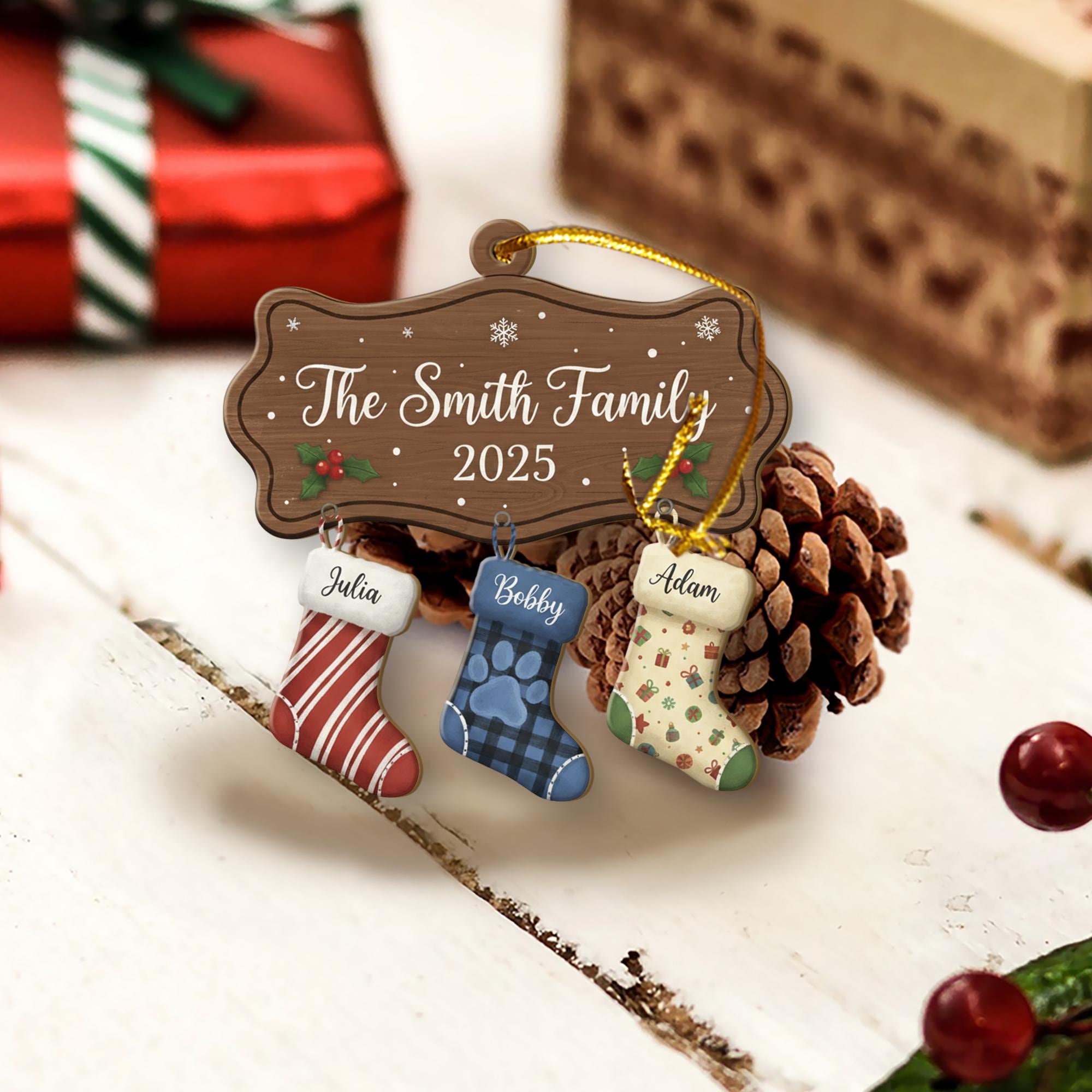 Personalized Family Christmas Ornament 2025 – Custom Name Stockings Hanging Decoration
