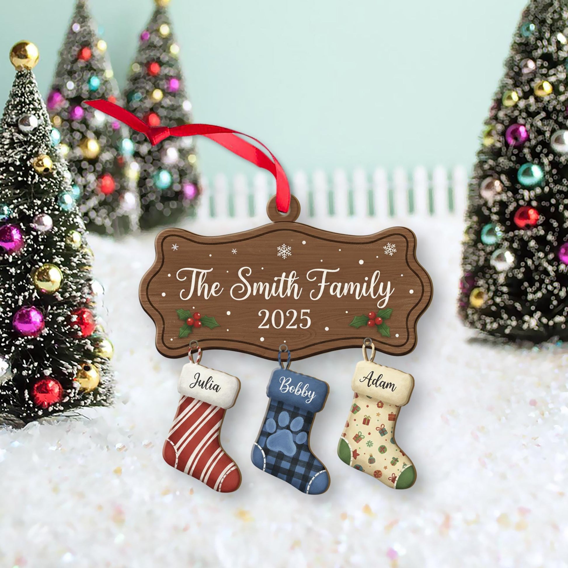 Personalized Family Christmas Ornament 2025 – Custom Name Stockings Hanging Decoration