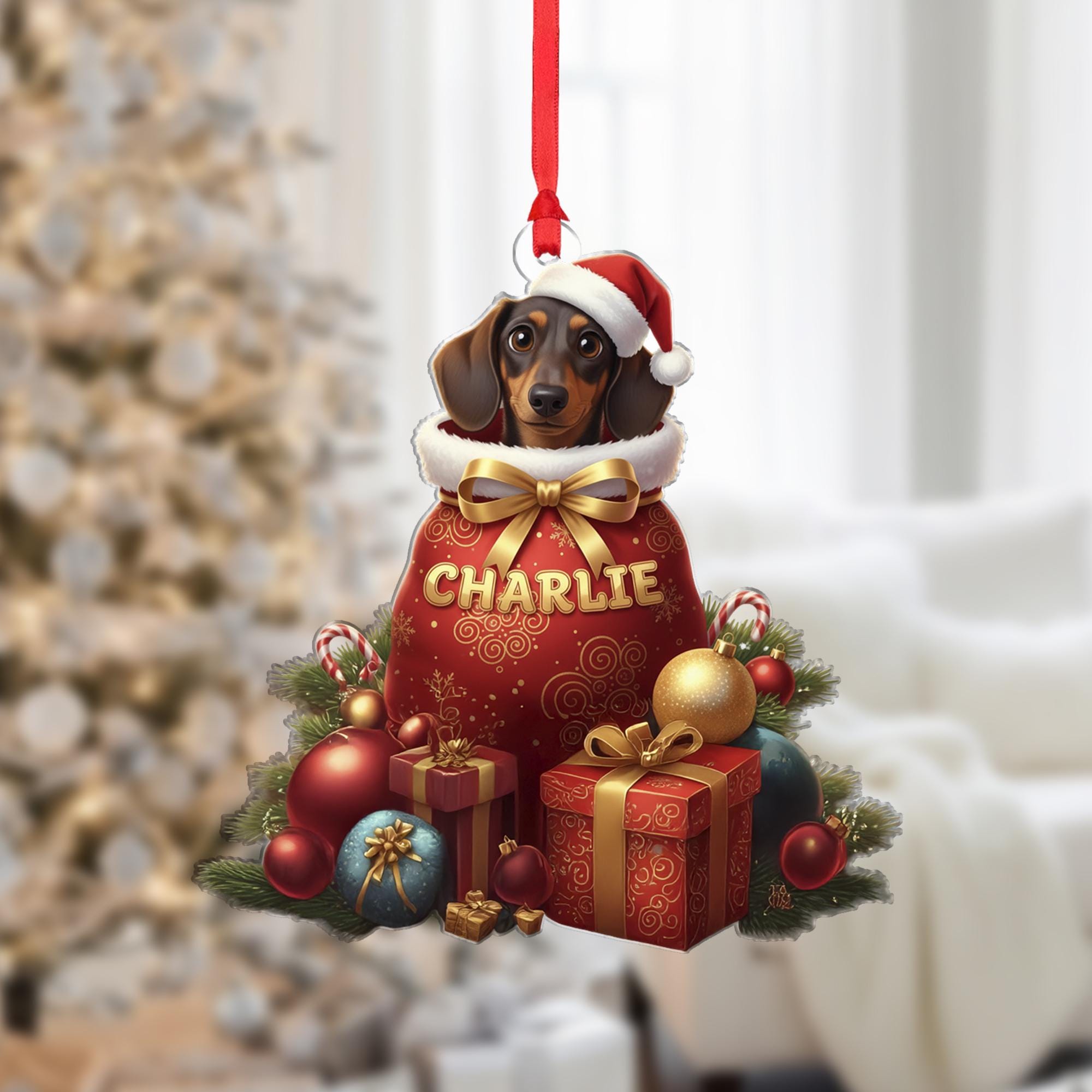 Personalized Dog Christmas Ornament – Custom Name Dachshund Holiday Decoration
