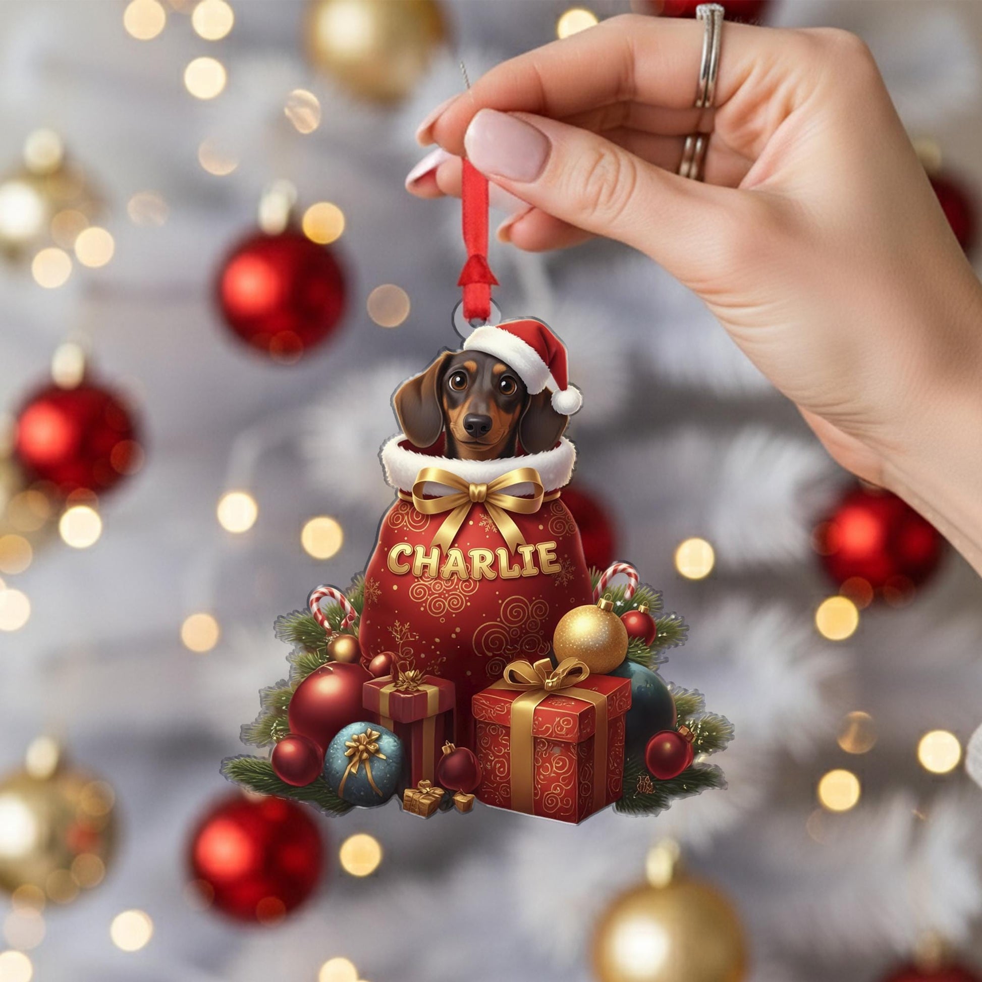 Personalized Dog Christmas Ornament – Custom Name Dachshund Holiday Decoration