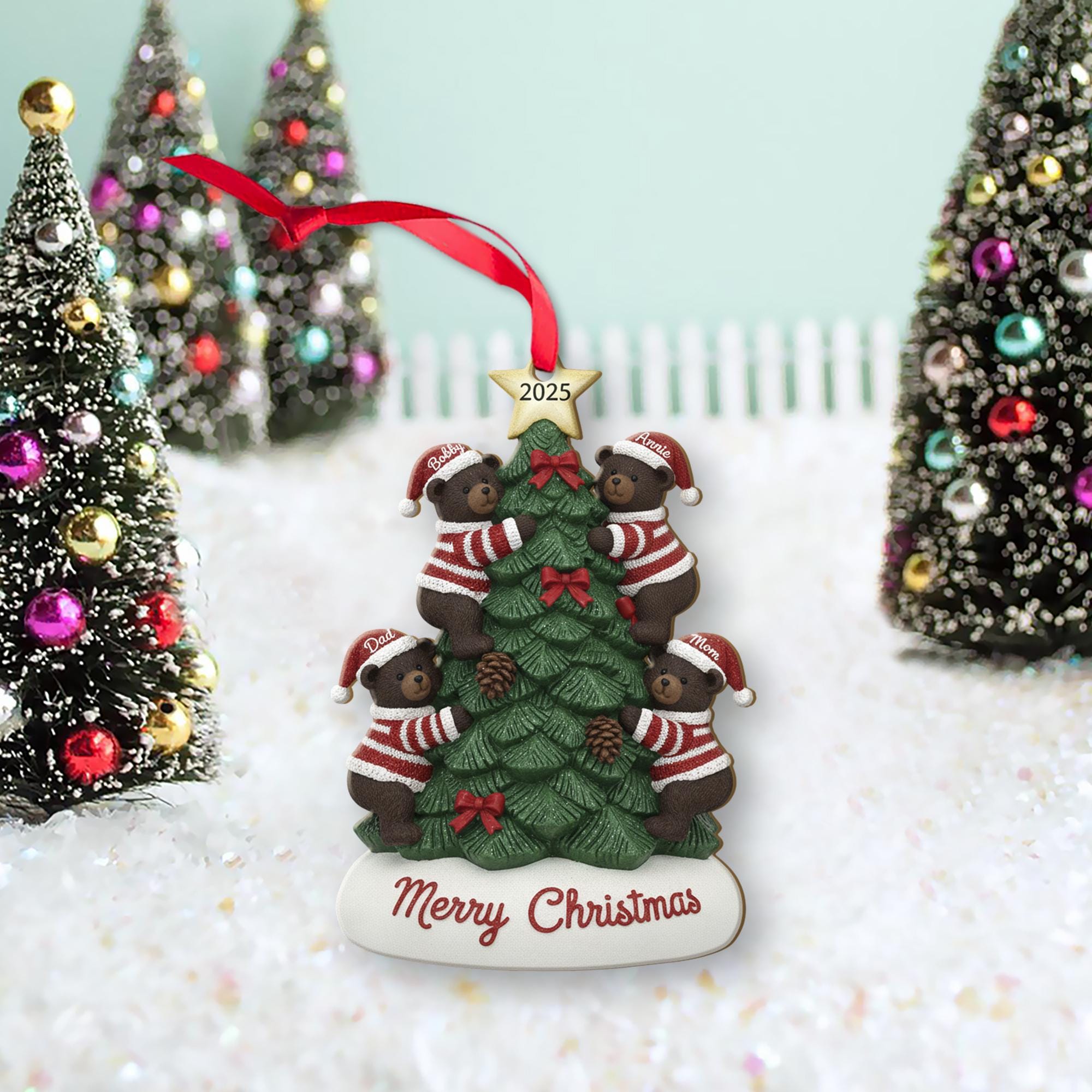 Personalized Bear Family Christmas Tree Ornament 2025 – Hanging Decoration