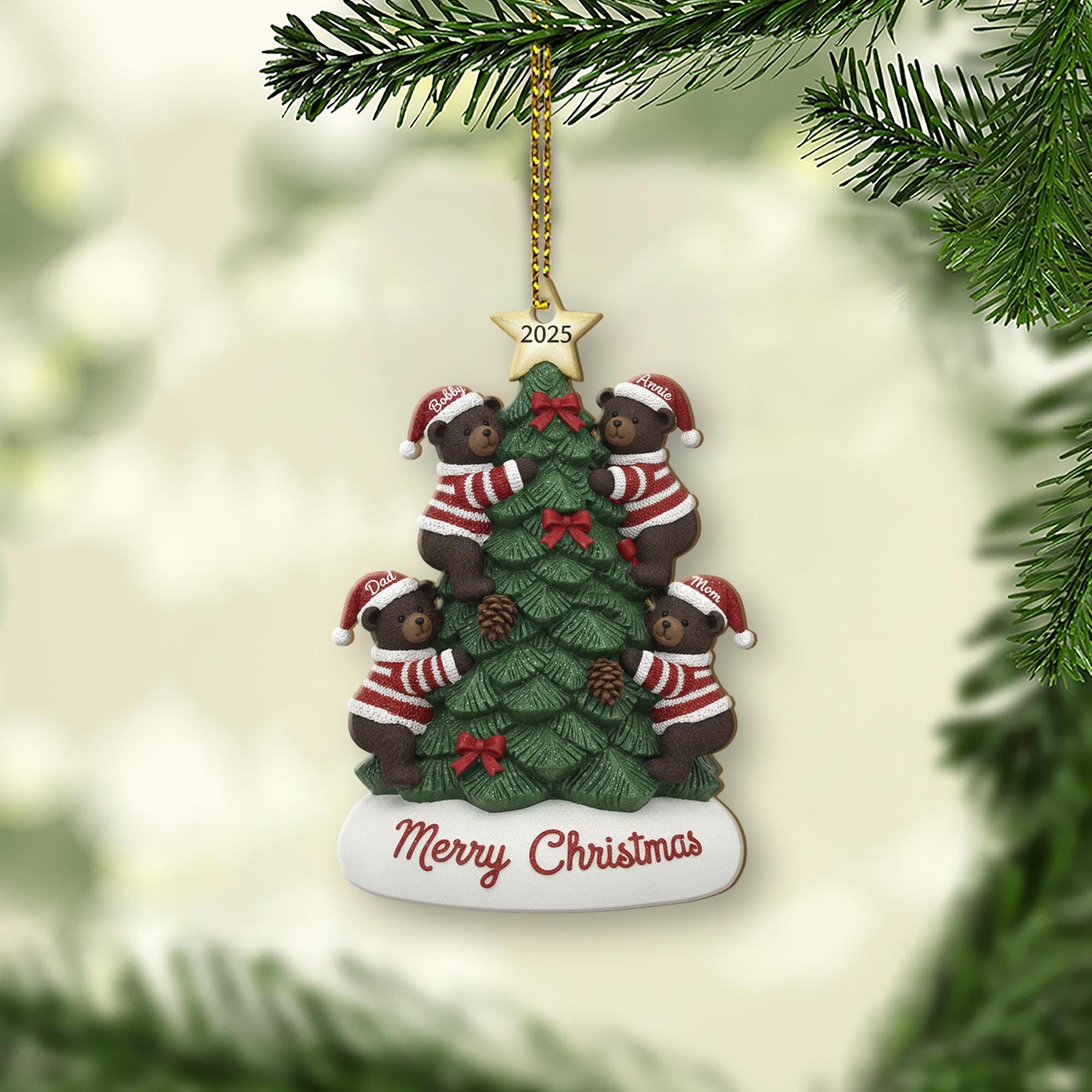Personalized Bear Family Christmas Tree Ornament 2025 – Hanging Decoration