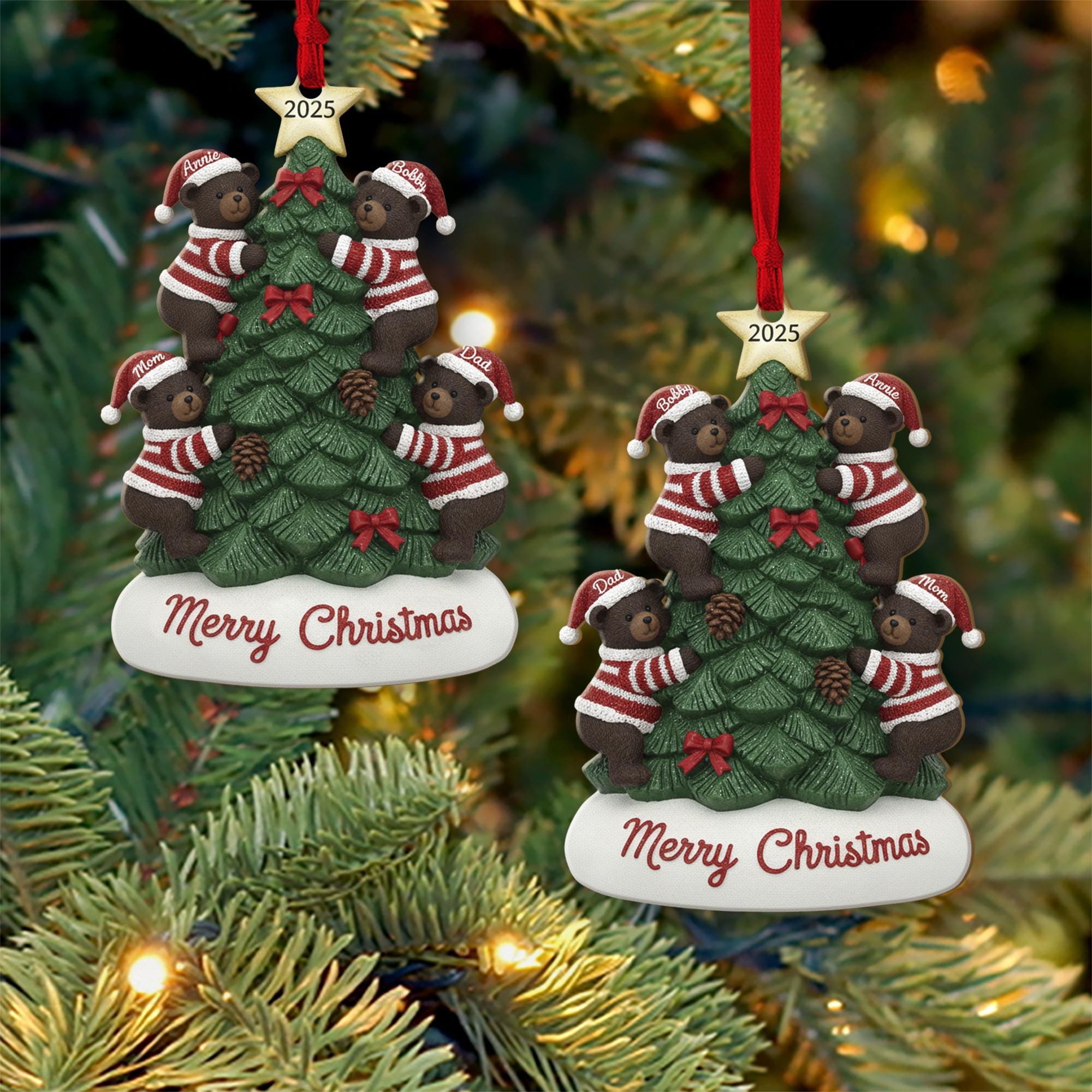 Personalized Bear Family Christmas Tree Ornament 2025 – Hanging Decoration
