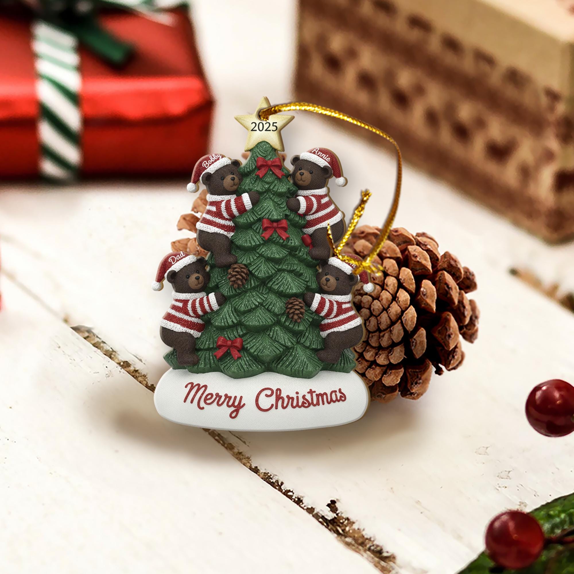 Personalized Bear Family Christmas Tree Ornament 2025 – Hanging Decoration