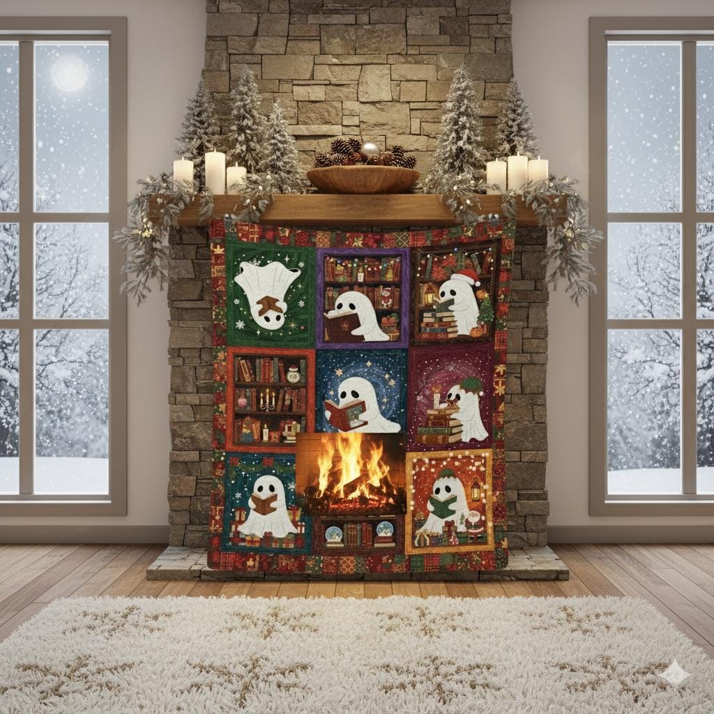 Reading Ghost Quilt Blanket – Spooky Holiday Patchwork Throw