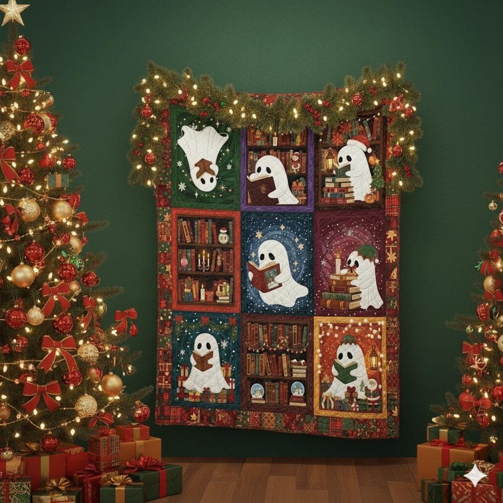 Reading Ghost Quilt Blanket – Spooky Holiday Patchwork Throw