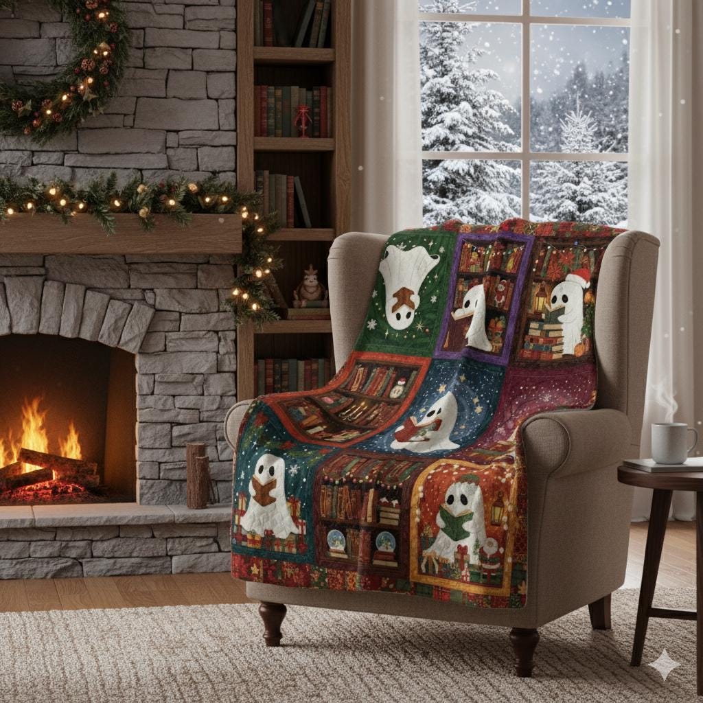 Reading Ghost Quilt Blanket – Spooky Holiday Patchwork Throw