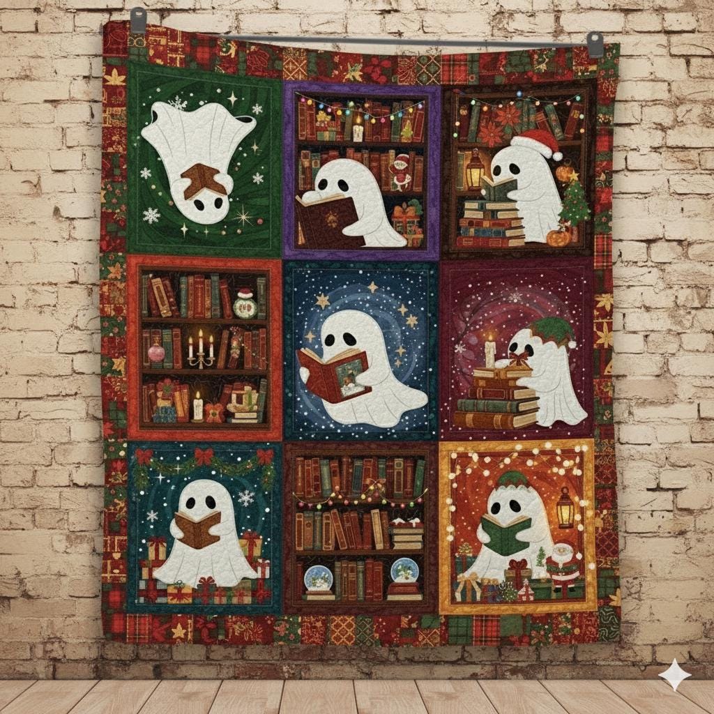 Reading Ghost Quilt Blanket – Spooky Holiday Patchwork Throw