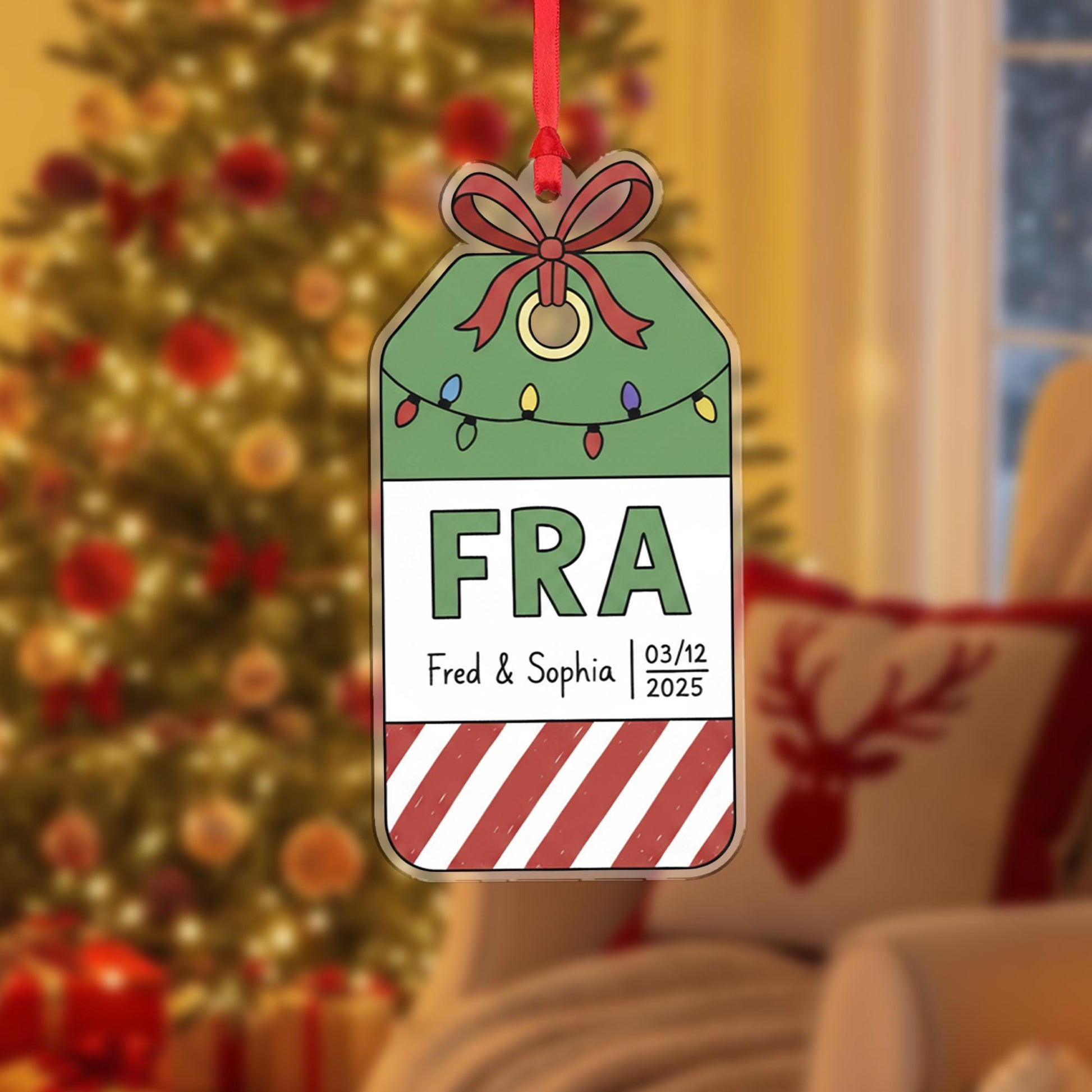 Personalized Airport Luggage Tag Acrylic Ornament; Custom FRA IATA Code Travel Decor