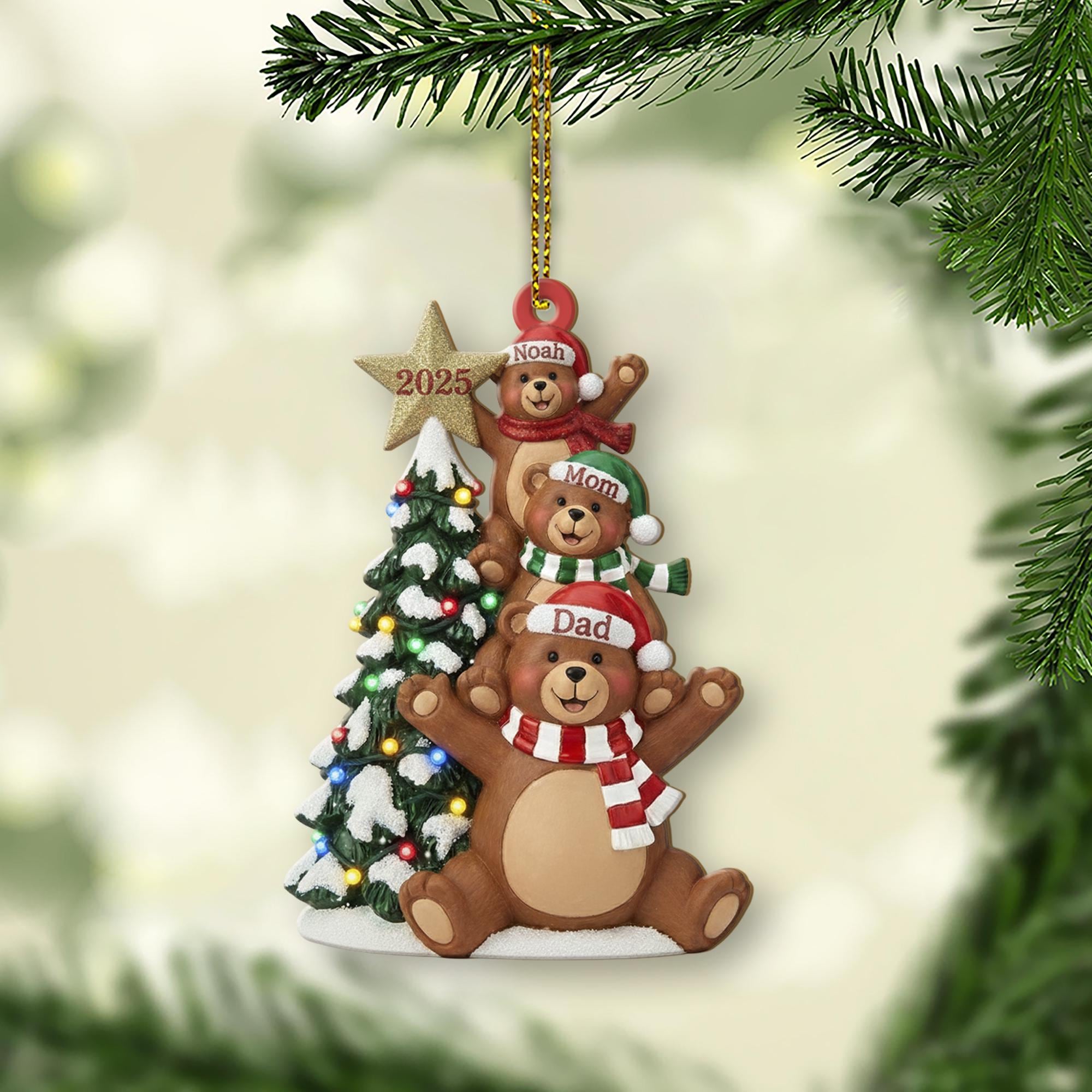 Personalized Bear Family Ornament – Custom Names Christmas Tree 2025 Decoration