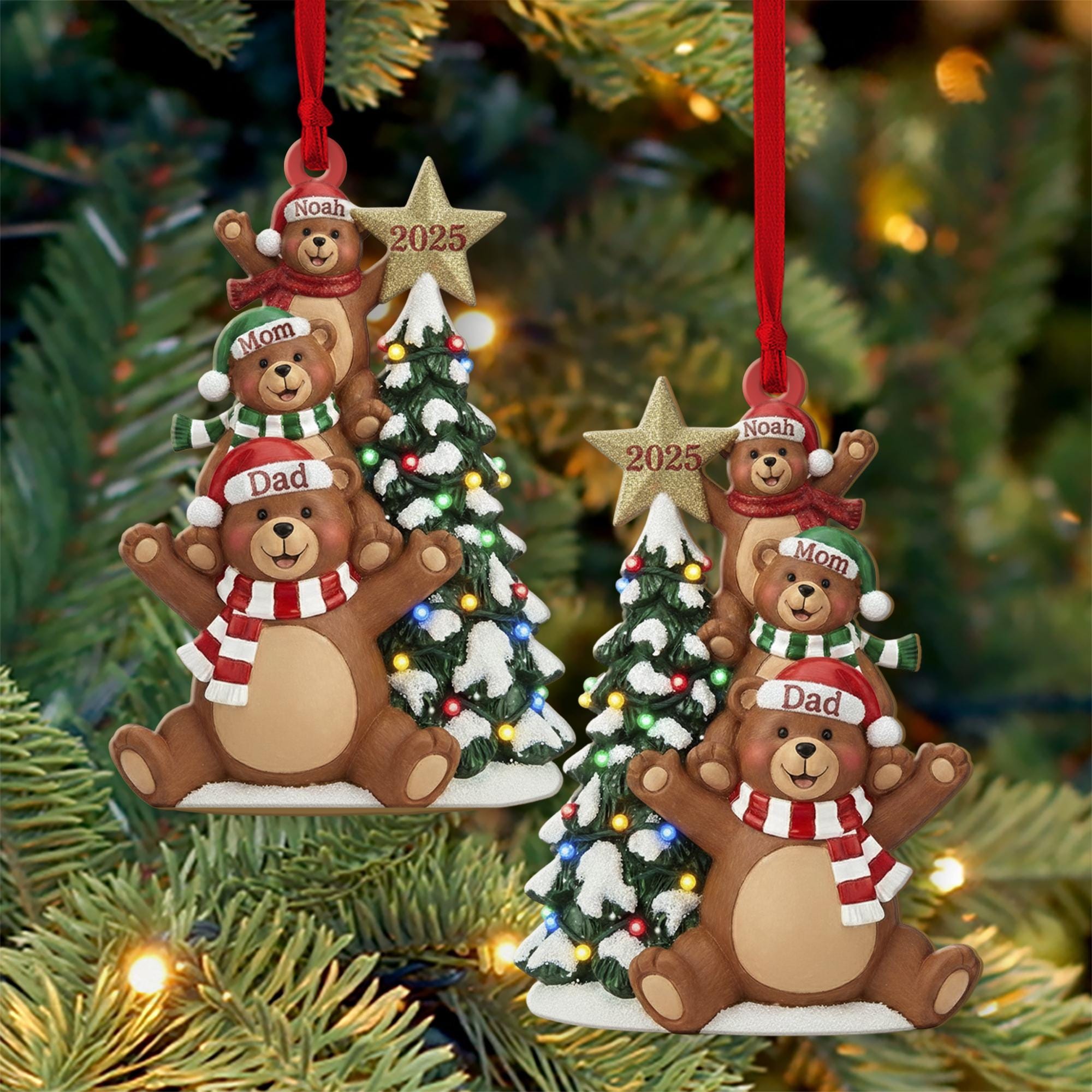 Personalized Bear Family Ornament – Custom Names Christmas Tree 2025 Decoration
