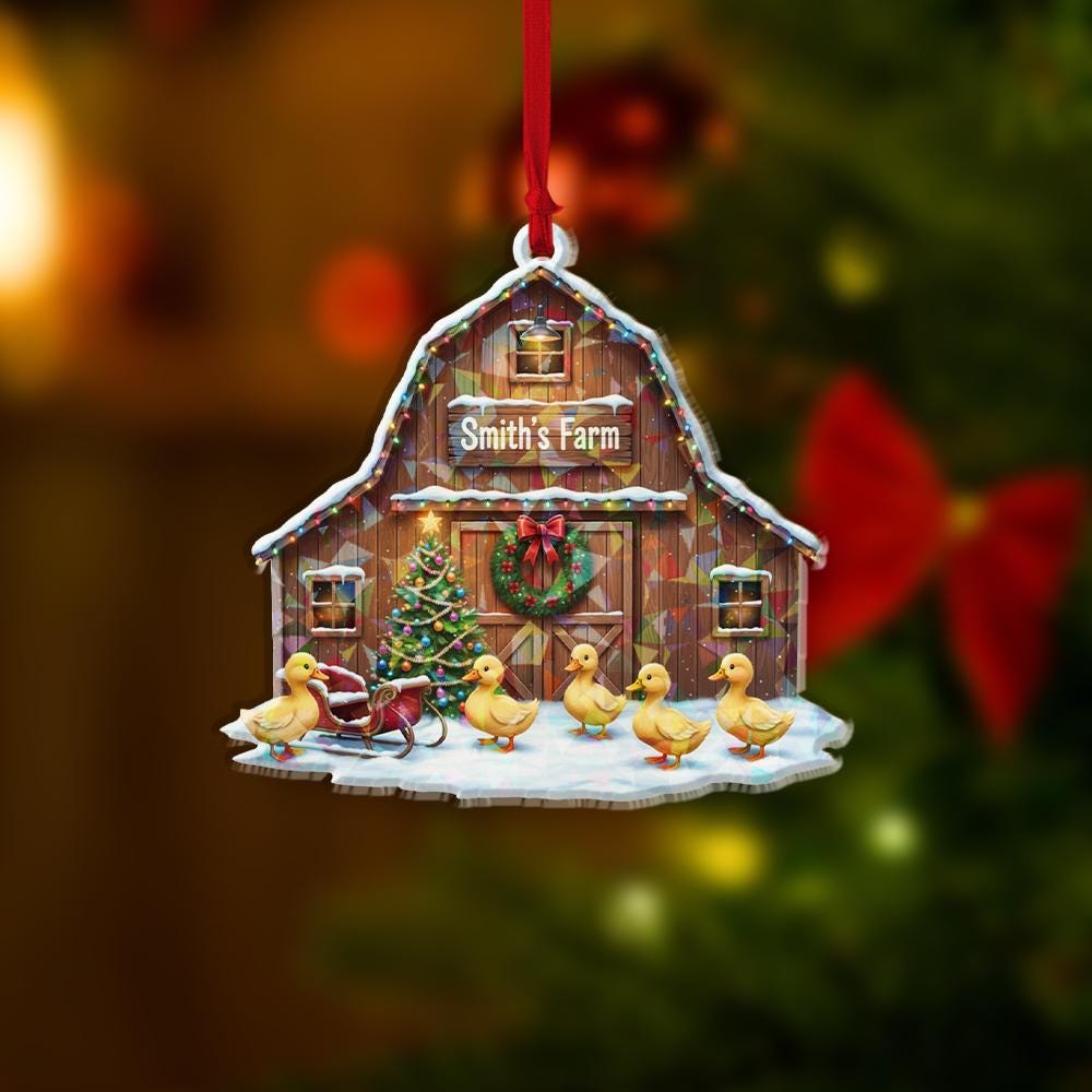 Holographic Barn Duck Ornament — Ducks in Front with Snow Detail